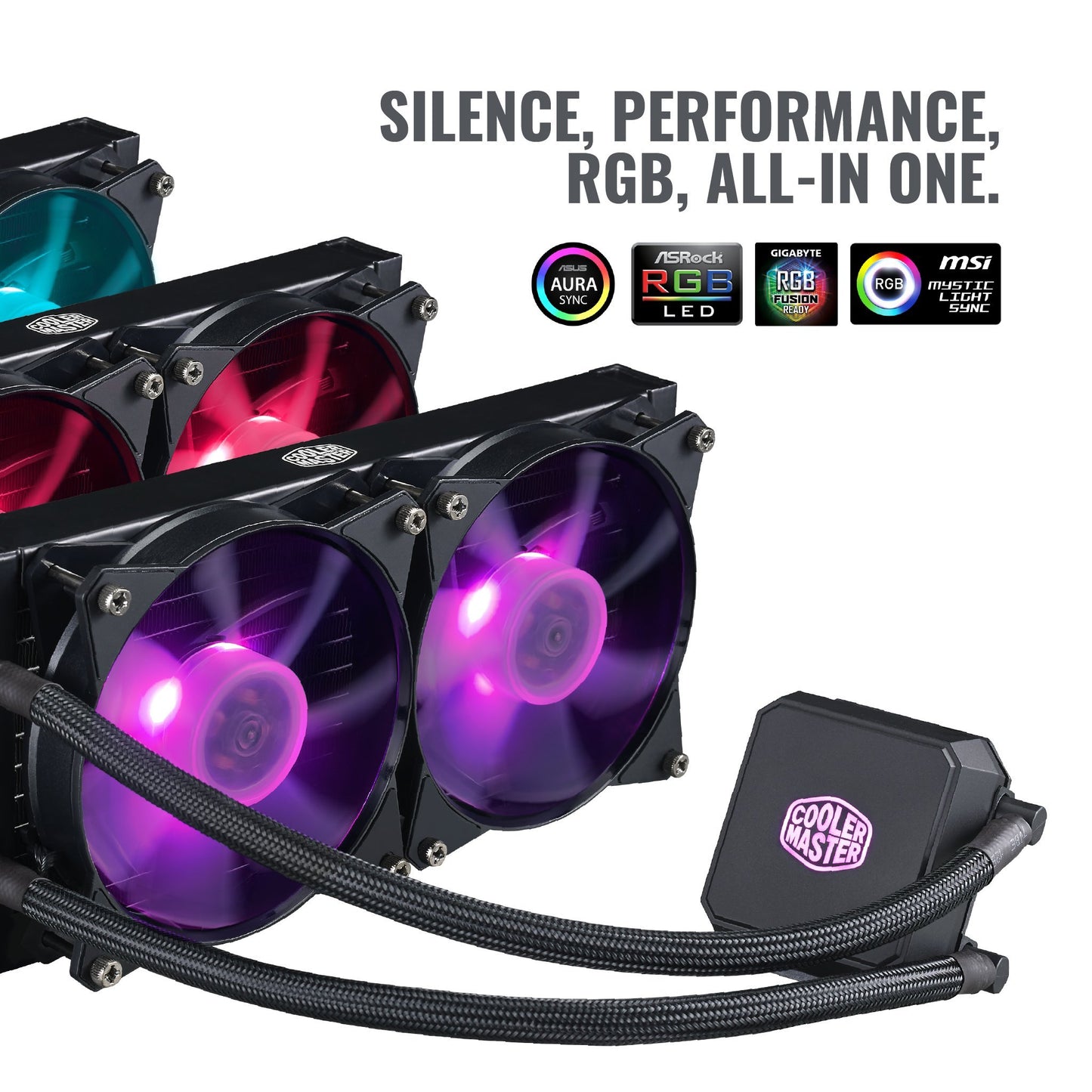 Cooler Master MasterLiquid LC240E RGB Close-Loop AIO CPU Liquid Cooler, 240mm Radiator, Dual Chamber RGB Pump, Dual MF120R RGB Fans, RGB Lighting