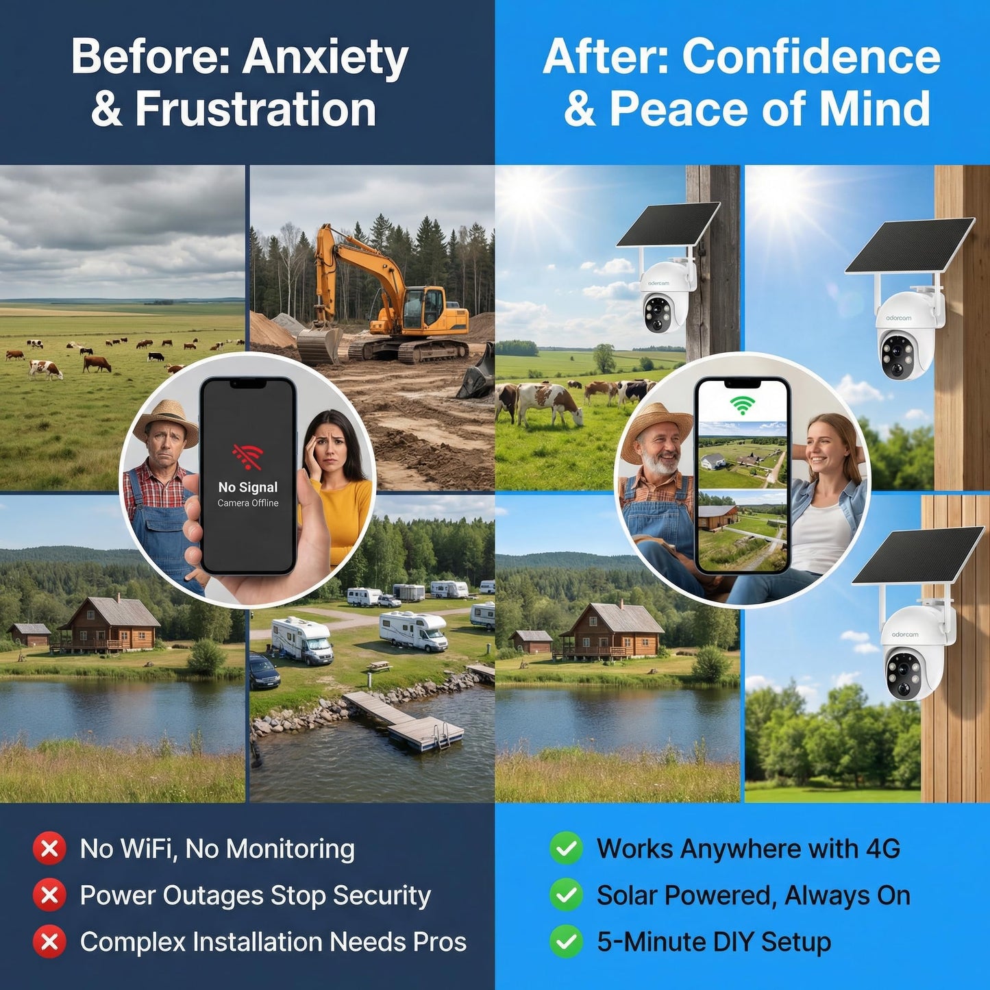 adorcam Wireless Surveillance Camera for Outdoor: US-Wide 4G Coverage No WiFi Needed Non-Stop Solar Power - 5-Min Setup All Weather Guardian for Rural
