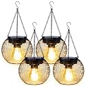 TANCUZO Solar Lanterns Outdoor Waterproof 4 Pack, Upgraded Metal Solar Hanging Lights with Hooks & Auto On/Off, Brighter Warm Outdoor Hanging Lantern
