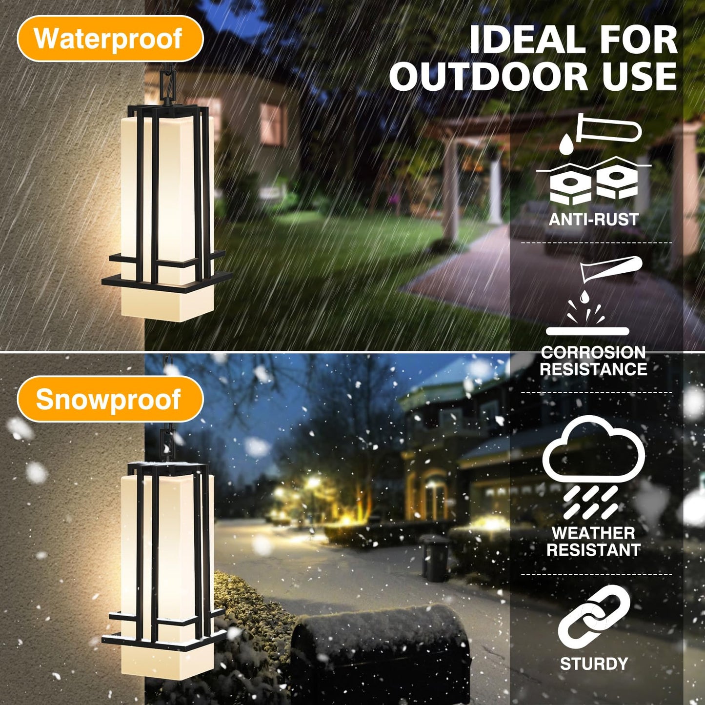 Yoenecea Outdoor Pendant Light Fixture - Aluminum Exterior Hanging Lantern, Outdoor Hanging Light with Black Adjustable Chain Outdoor Pendant Lights