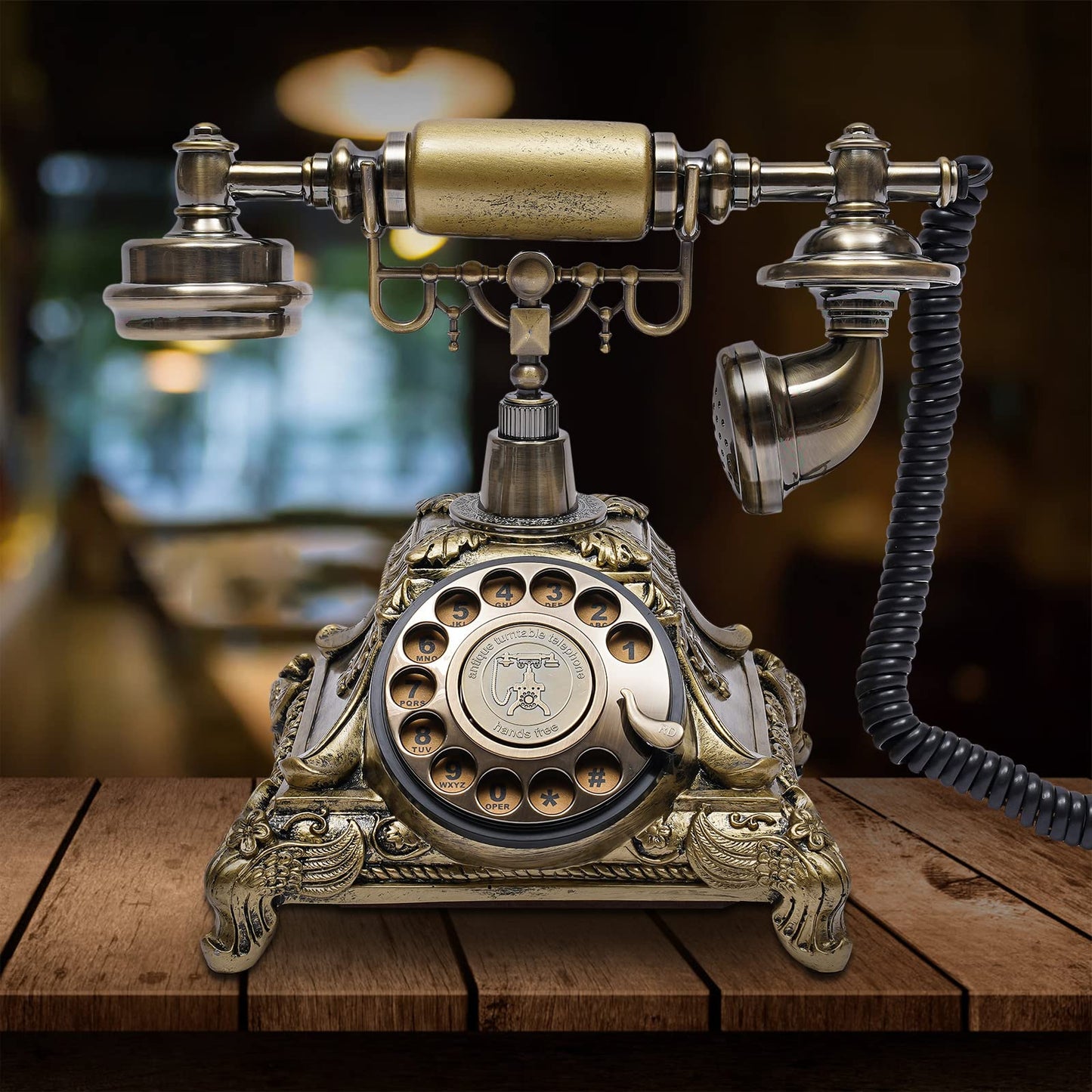 Retro Rotary Dial Phone, Landline Telephone, Old Fashion Antique Phone, Old School Telephones for Home Office Cafe Bar Star Hotel Decor (Golden)