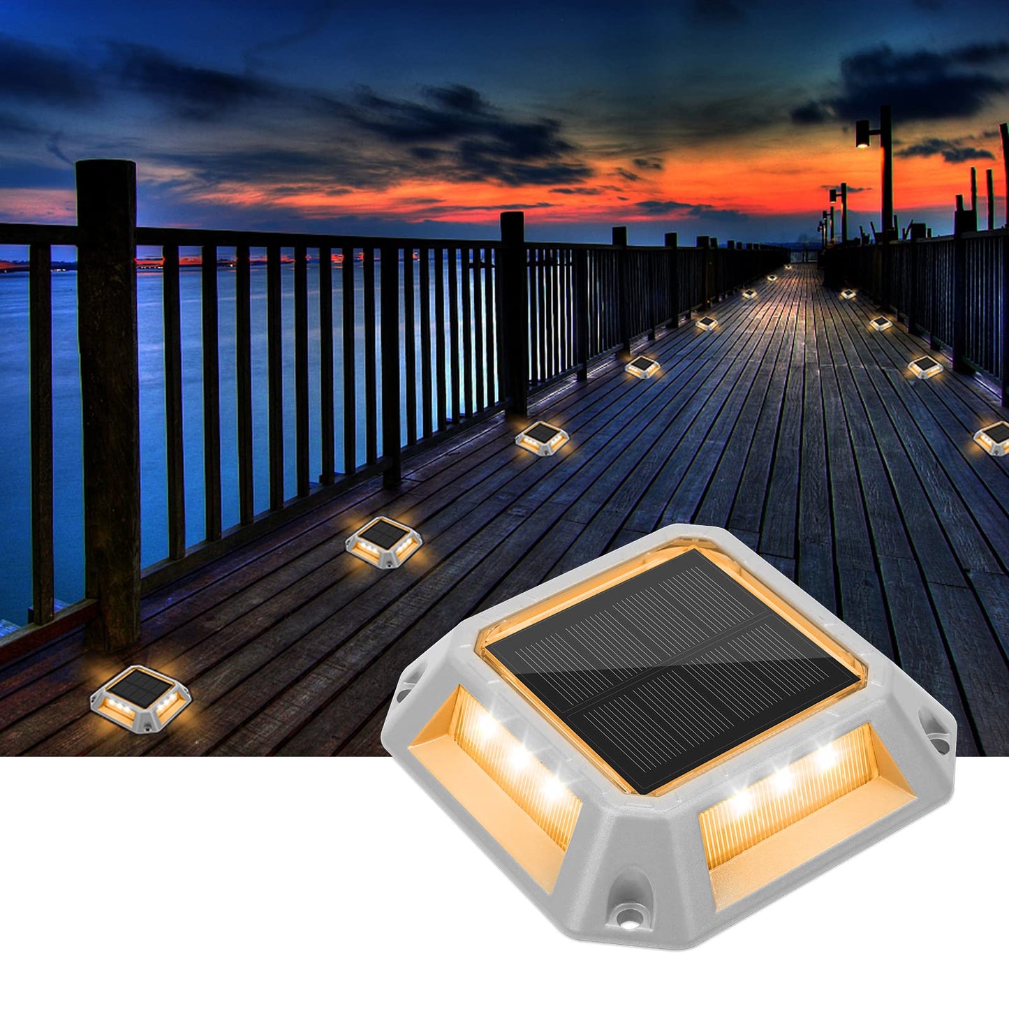 VOLISUN Solar Driveway Lights Dock Deck Light 8-Pack,2 Colors in 1,Solar Powered 1200mAh Battery,Waterproof Outdoor Warning Step Light for Driveway (2