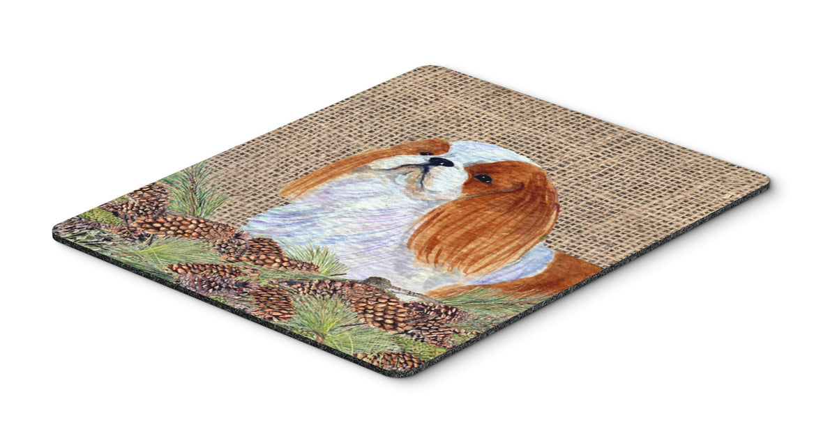 Caroline's Treasures SS4096MP English Toy Spaniel on Faux Burlap with Pine Cones Mouse Pad, Hot Pad or Trivet for Home Office Gaming Working Computers