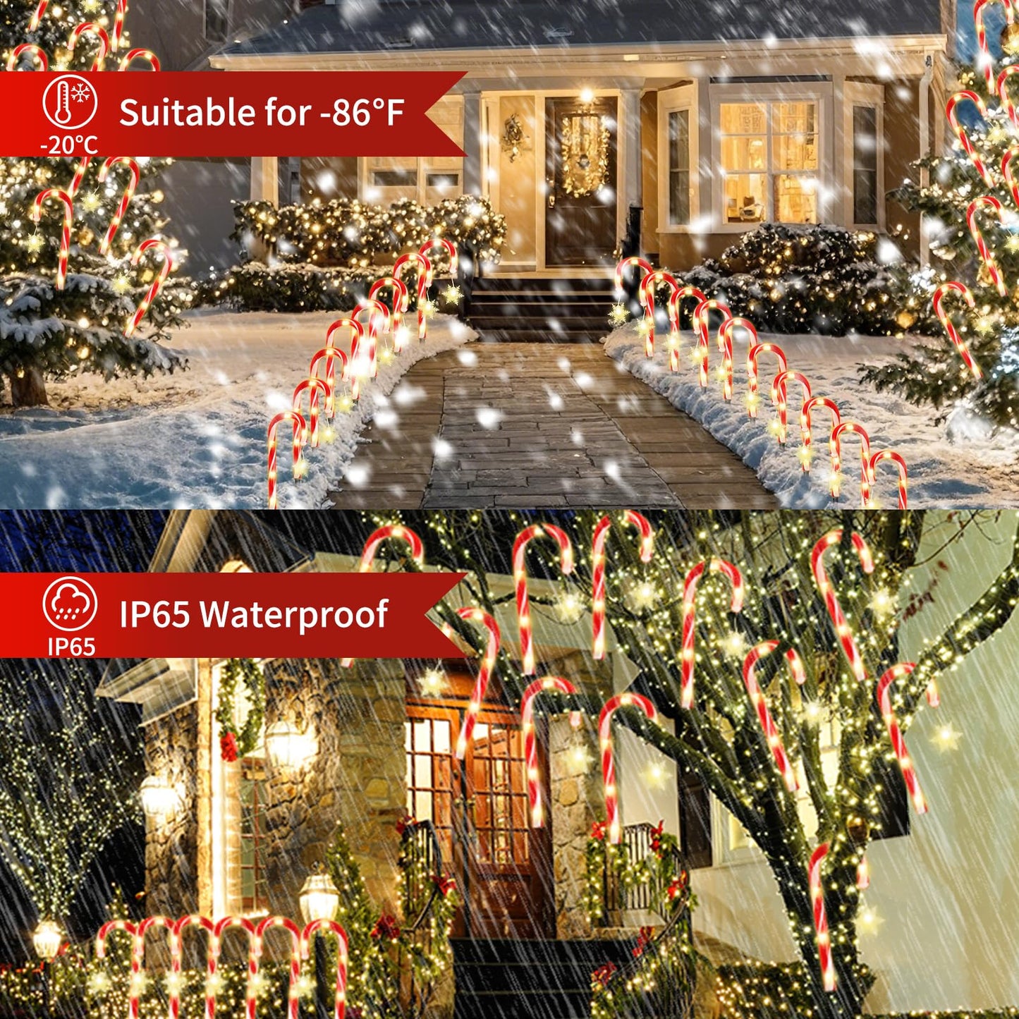 MOUOUSO Solar Christmas Candy Cane Lights, Outdoor Waterproof Pathway Stake Lights with 8 Modes, Solar Lights for Outside Yard Walkway Garden