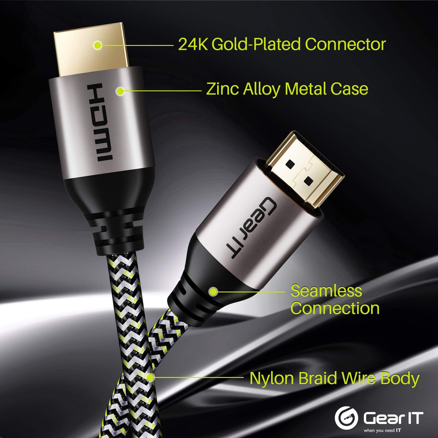 GEARit 4K HDMI Cable, (5-Pack / 1.5ft / 0.45m) High-Speed HDMI 2.0b, 4K 60hz, 3D, ARC, HDCP 2.2, HDR, 18Gbps - Nylon Braided Cord