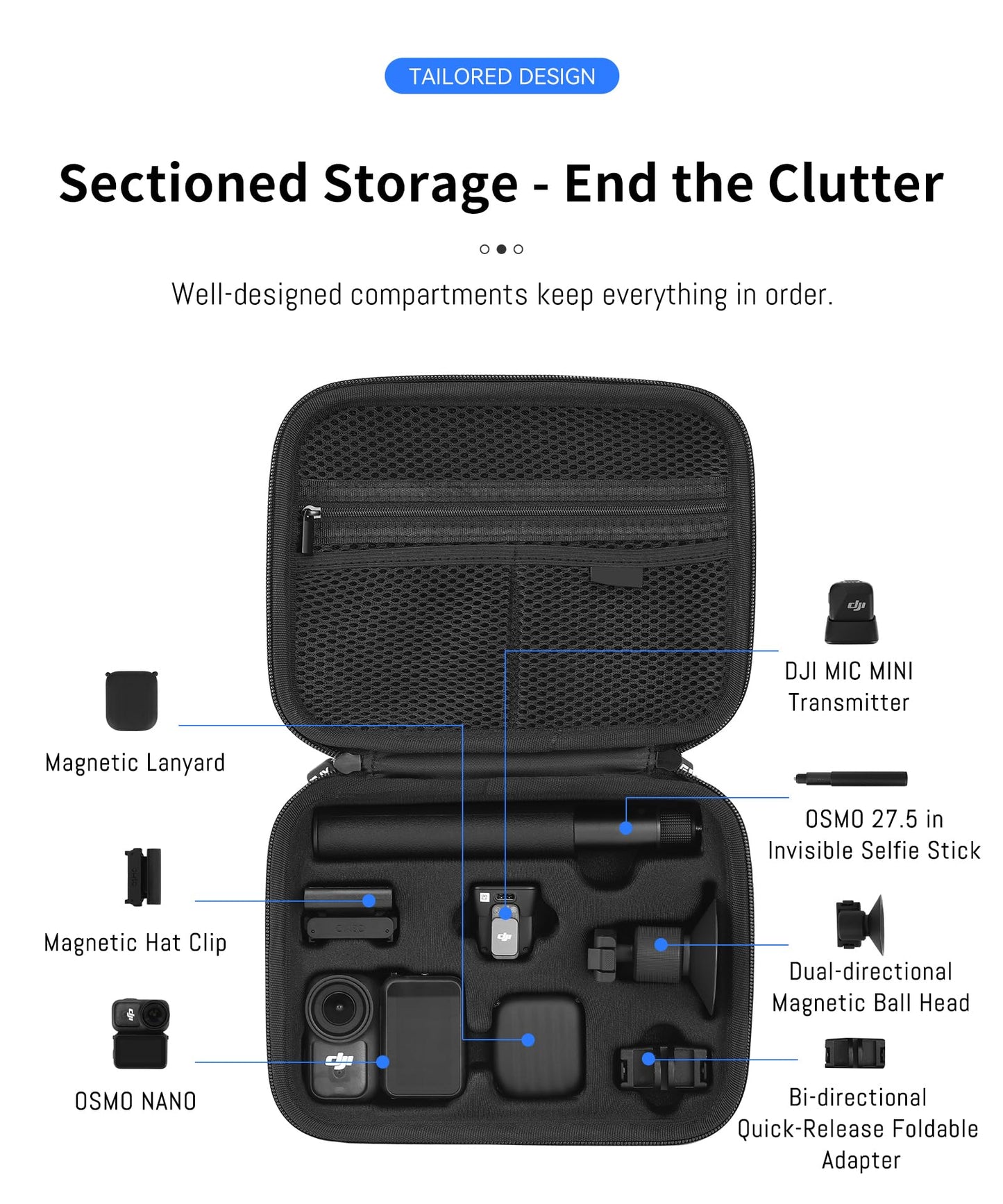 DFTIM Osmo Nano Case,Dual Layer Storage Protective Travel Bag for DJI Osmo Nano Camer Accessories Bullet Time Handle/Selfie Stick, Anti-water Splash