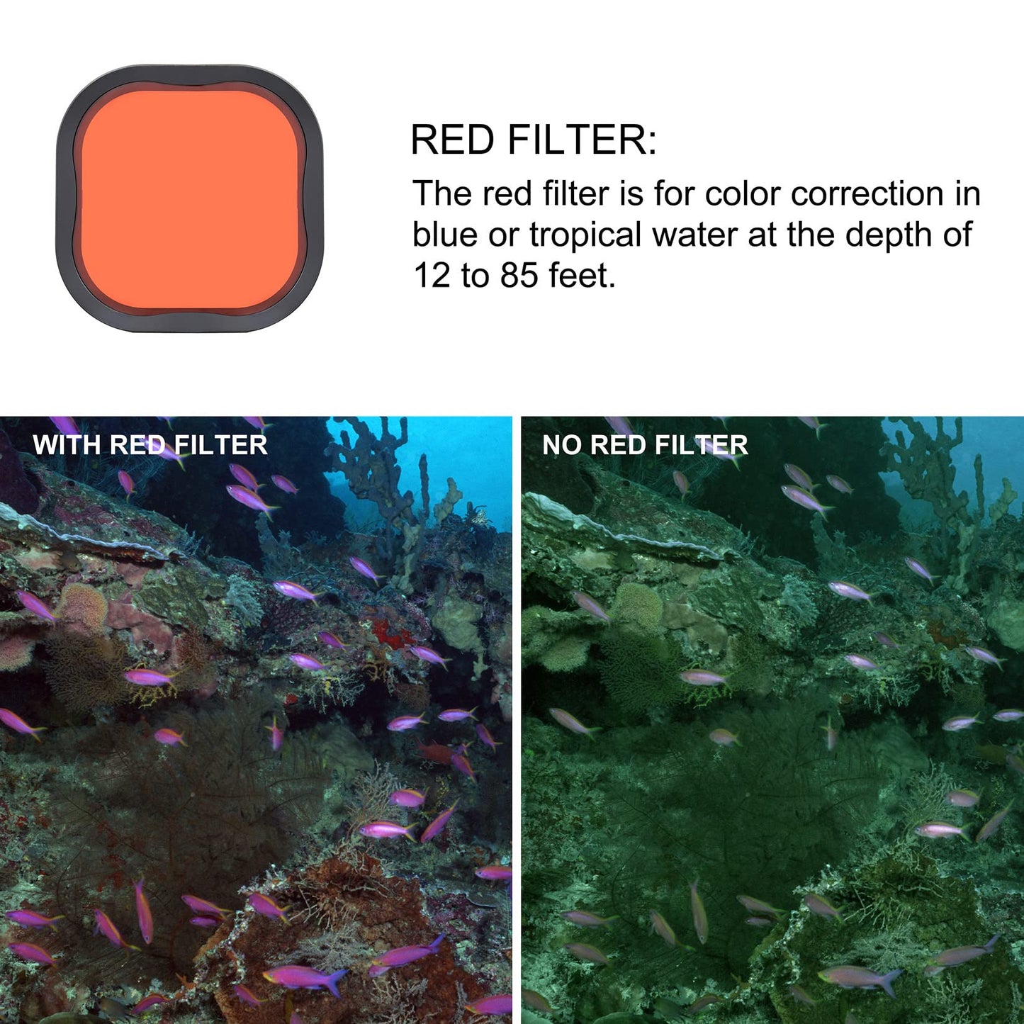 GEPULY 4 Pack Underwater Dive Filters for GoPro Hero 8 9 10 11 12 13 Black Official Waterproof Housing Case in Red, Light Red, Magenta, and 5X