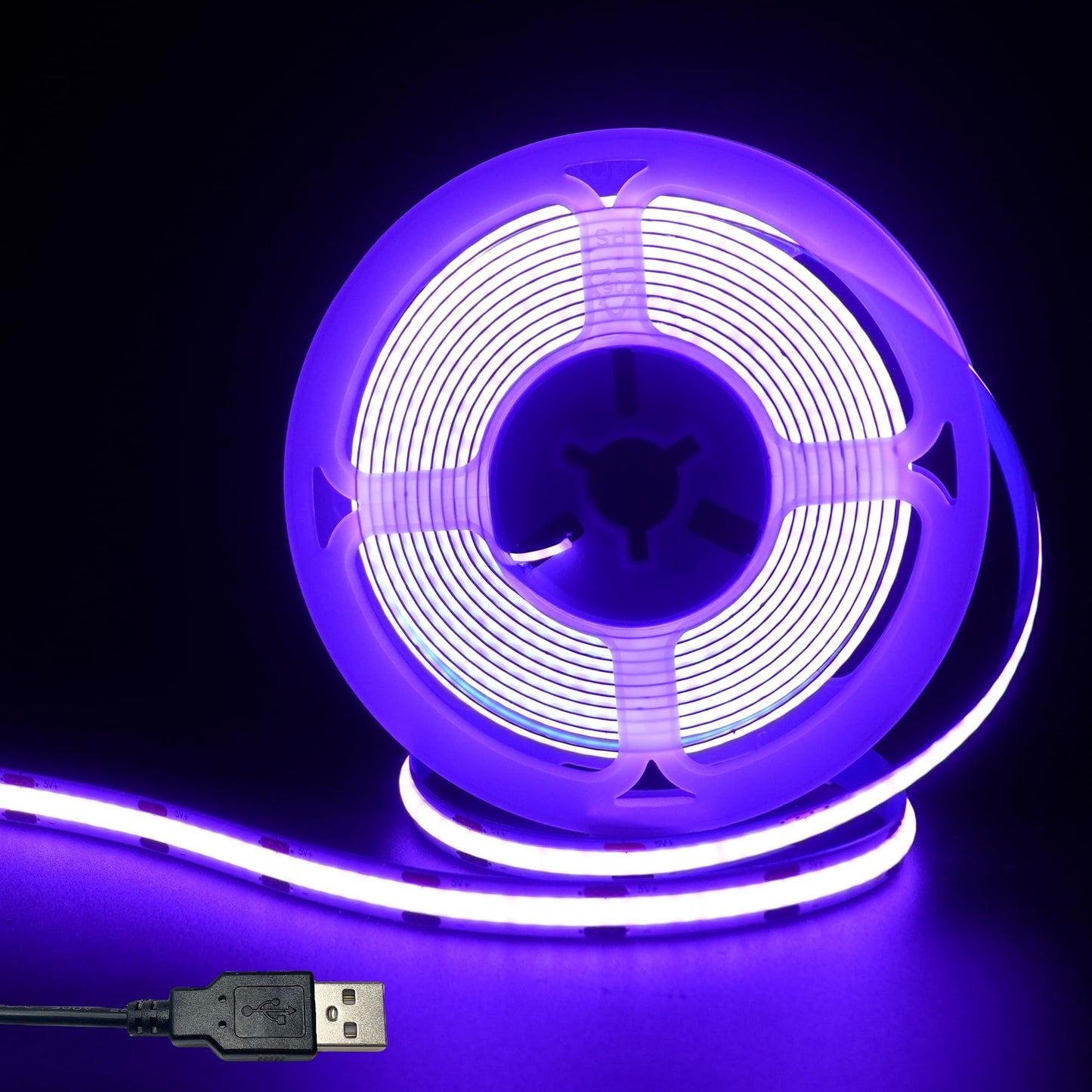 Clearhill 5V 8mm Width USB COB LED Strip Lights,Purple,320LEDs/M,8W/M,CRI90,9.84FT/3M,Electroplated Double-Sided Panel Light Strip,Waterproof