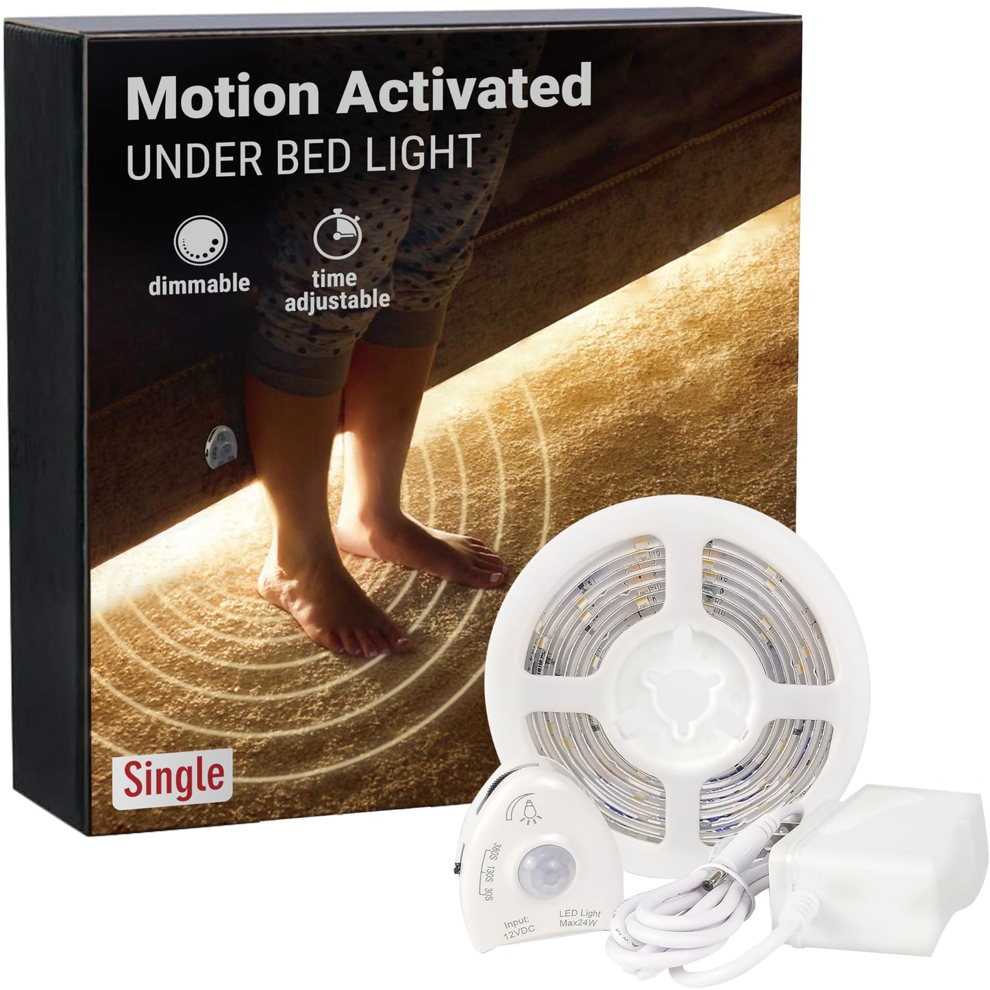 illumiForce Under Bed Lights Motion Sensor, Motion Activated Bed Lighting, 12V Power Adapter,Dimmable LED Strip Night Light for Bedroom, Stairs, Crib