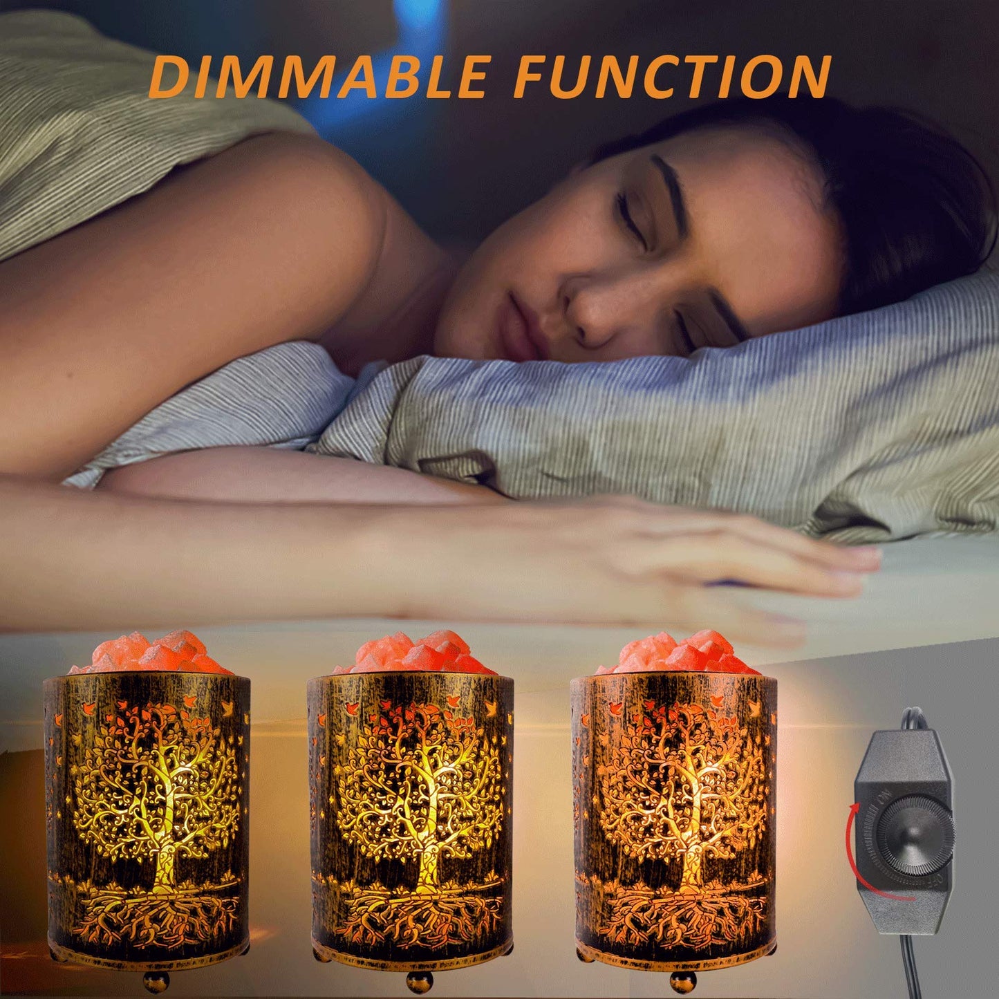 Salt Lamps Night Light, Himalayan Salt Rock Lamp with Dimmer Switch, Tree of Life Salt Basket Lamp, Retro Decor Salt Crystal Desk Light with 15W