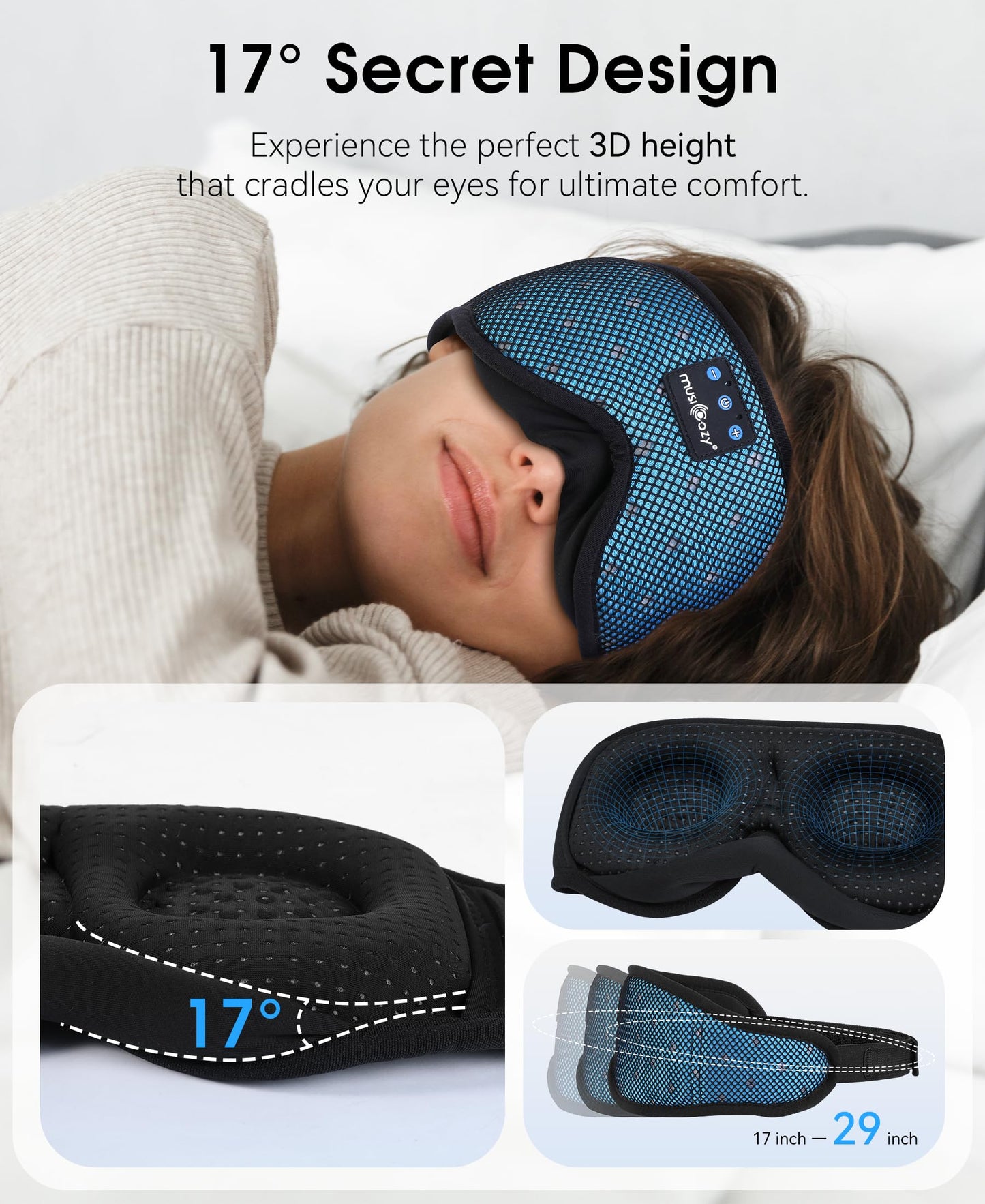 MUSICOZY Sleep Headphones Breathable Sleep Mask Bluetooth 5.4 Wireless Earphones Mask Sleeping Eyemask for Side Sleepers for Women Men Travel…