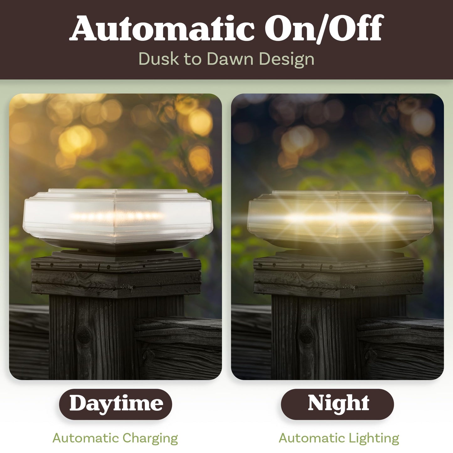 2-Pack Warm Solar Powered Deck Fence Post Cap Lights - Waterproof LED 6x6, 5x5, or 4x4 for Wooden or Vinyl Fence Post Caps by Pure Garden (Black)