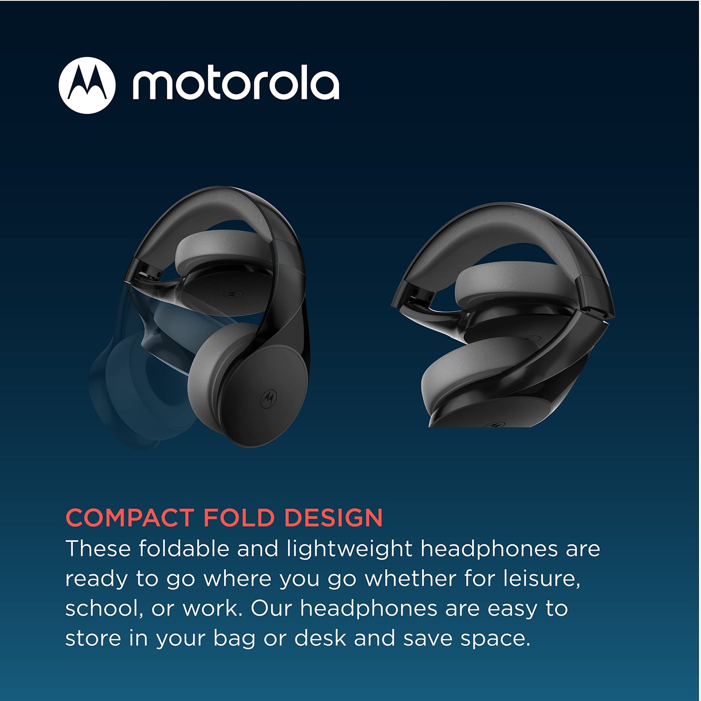 Motorola Bluetooth Wireless Headphones with Microphone, Moto XT500+ Over-Ear Headphones in-Line Control for Calls - Foldable Head Phones, Adjustable