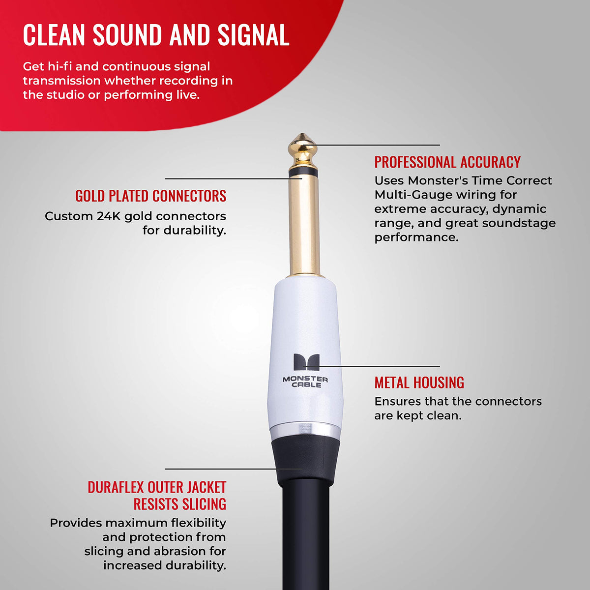 Monster Prolink Studio Pro 2000 1/4 Inch TS to 1/4 Inch TS Speaker Cable, 6 Foot, Male to Male Audio Cable for Amplifier, Guitar, Instrument, and Speaker Connections