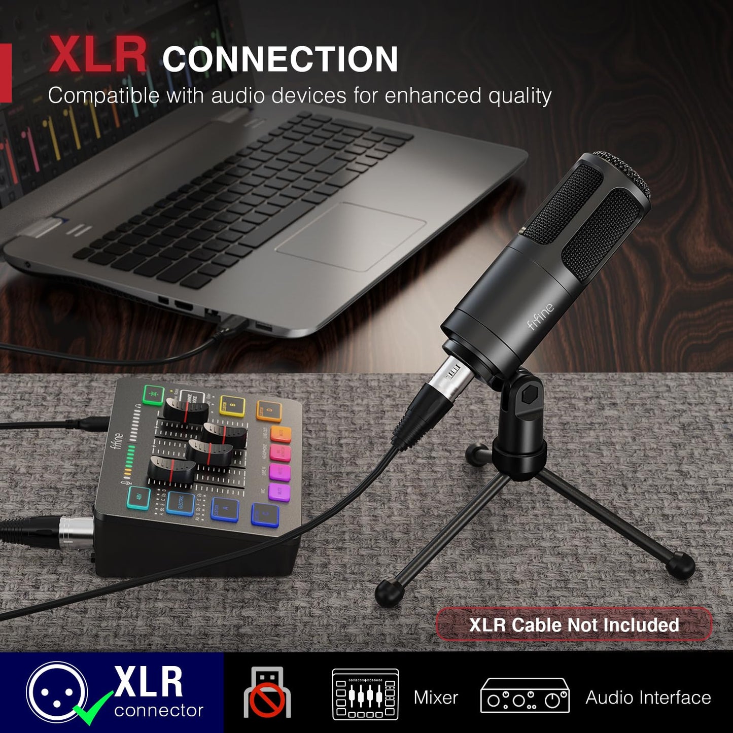 FIFINE XLR Dynamic Microphone, Vocal Podcast Microphone with Cardioid Pattern, Studio Metal Mic for Streaming Voice-Over Dubbing Video Recording