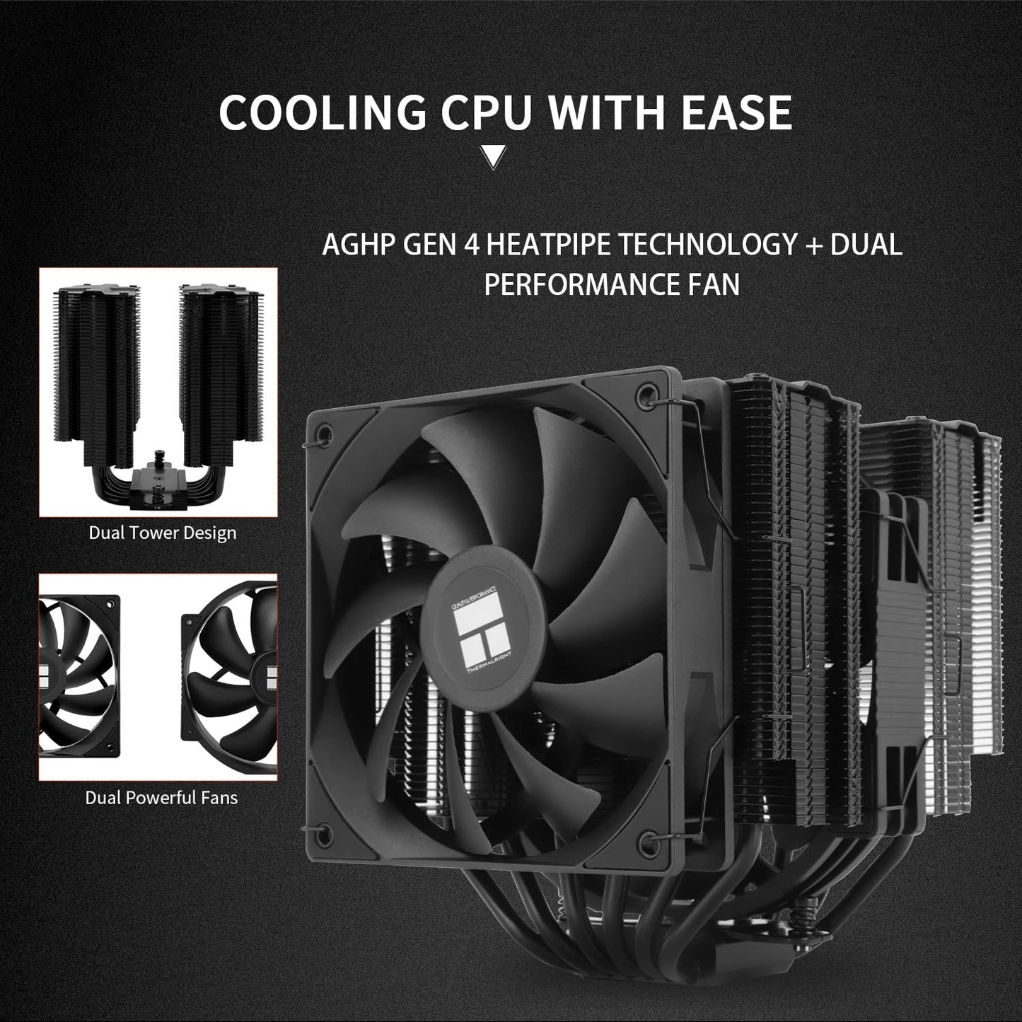 Thermalright Peerless Assassin 140 Black CPU Air Cooler, 6 Heat Pipes Heatsink Dual Towers Cooler, Dual PWM Fans with 1500RPM Speed, Desktop CPU