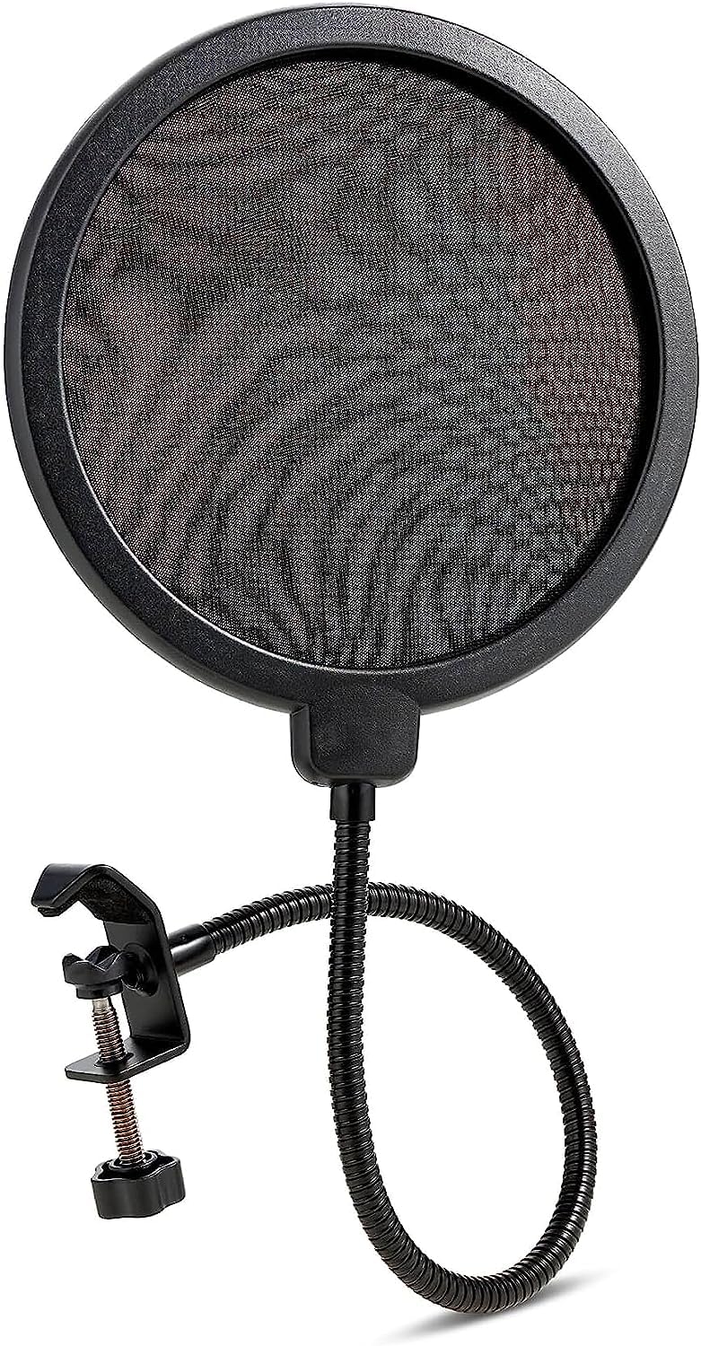 Clef Audio Labs Microphone Pop Filter with Dual Layered Wind Screen Shield, Flexible 360° Gooseneck Stabilizing Arm, and Heavy-Duty Desktop Clip for