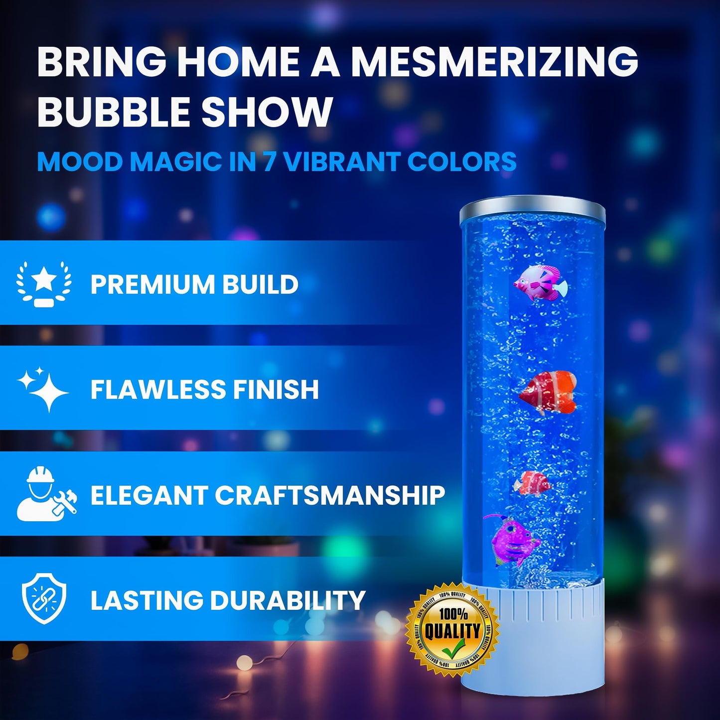 Brewish Bubble lamp | 7 Color Changing LED Lamps | Fake Aquarium Night Light | Artificial Fish Tank with Moving Fishes | Home Decor, Ideal Gift