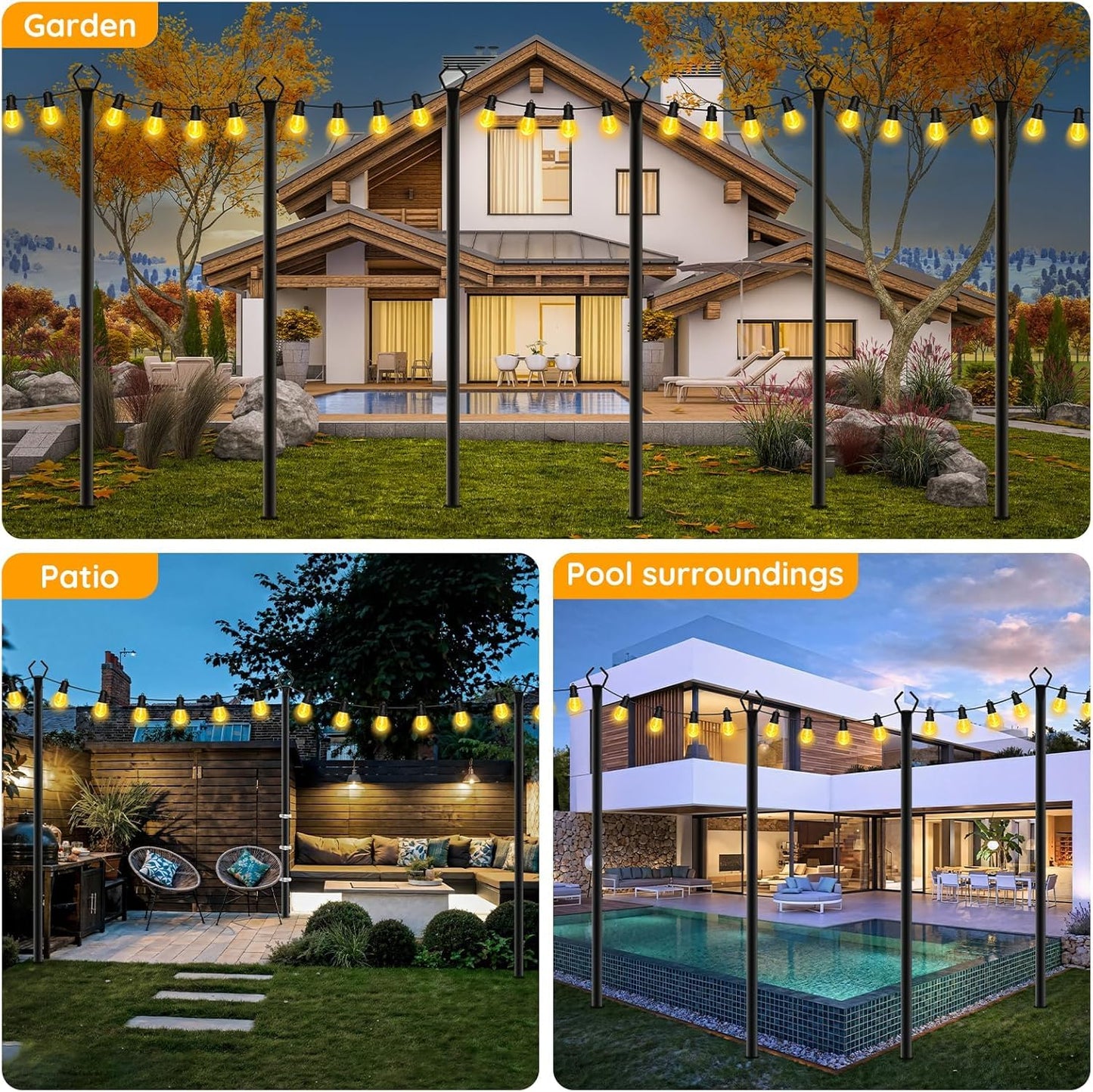 AHRLHR 6 Pack String Light Poles, Outdoor String Light Pole 10 ft Forked Metal Light Pole with Adjustable Outdoor Light Stand, Deck, Backyard, Garden