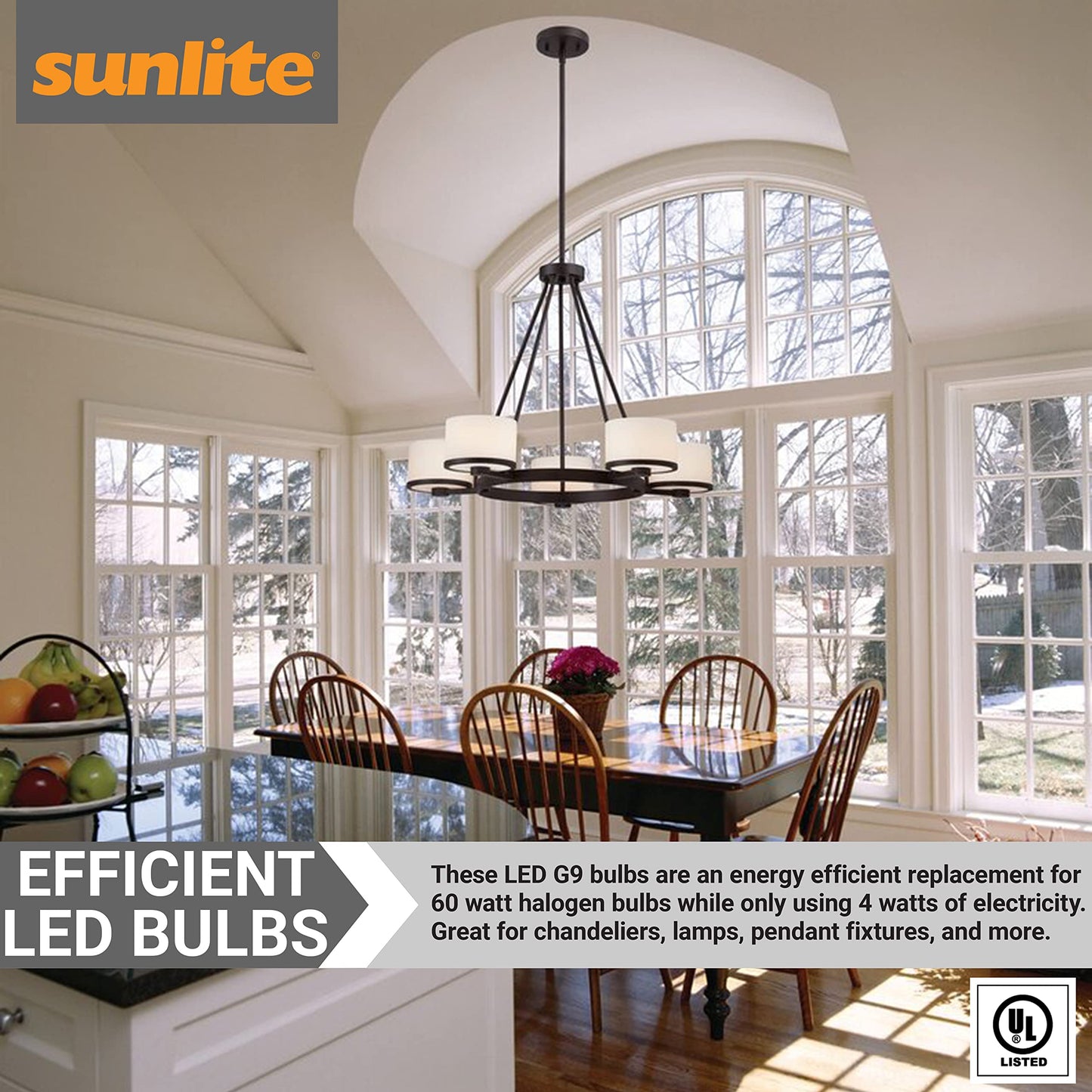 Sunlite 80819-SU LED G9 Light Bulb 4 Watts (60W Equivalent), 500 Lumens, Bi Pin Base, Non-Dimmable, UL Listed, 50k- Super White, 1 Pack