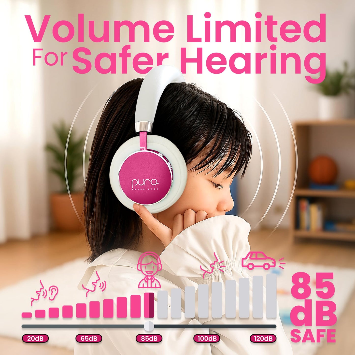 Puro Sound Labs Kids Wireless Headphones - Volume-Limiting 85dB, Built-In Mic, Studio-Grade Sound, 20-Hour Battery Life, Comfortable Fit & Easy…