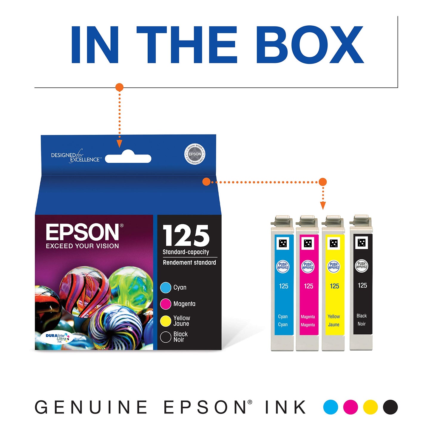 EPSON 125 DURABrite Ultra Ink Black & Color Cartridge Combo Pack For Stylus NX-125, 127, 130, 230, 420, 530, 625, WorkForce WF-320, 323, 325, 520