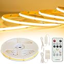 GLOWTRACE COB LED Strip Light Kit - 16.4ft Warm White (3000K), Dimmable with RF Remote, Peel & Stick DIY, Under Cabinet Lighting, LED Lights