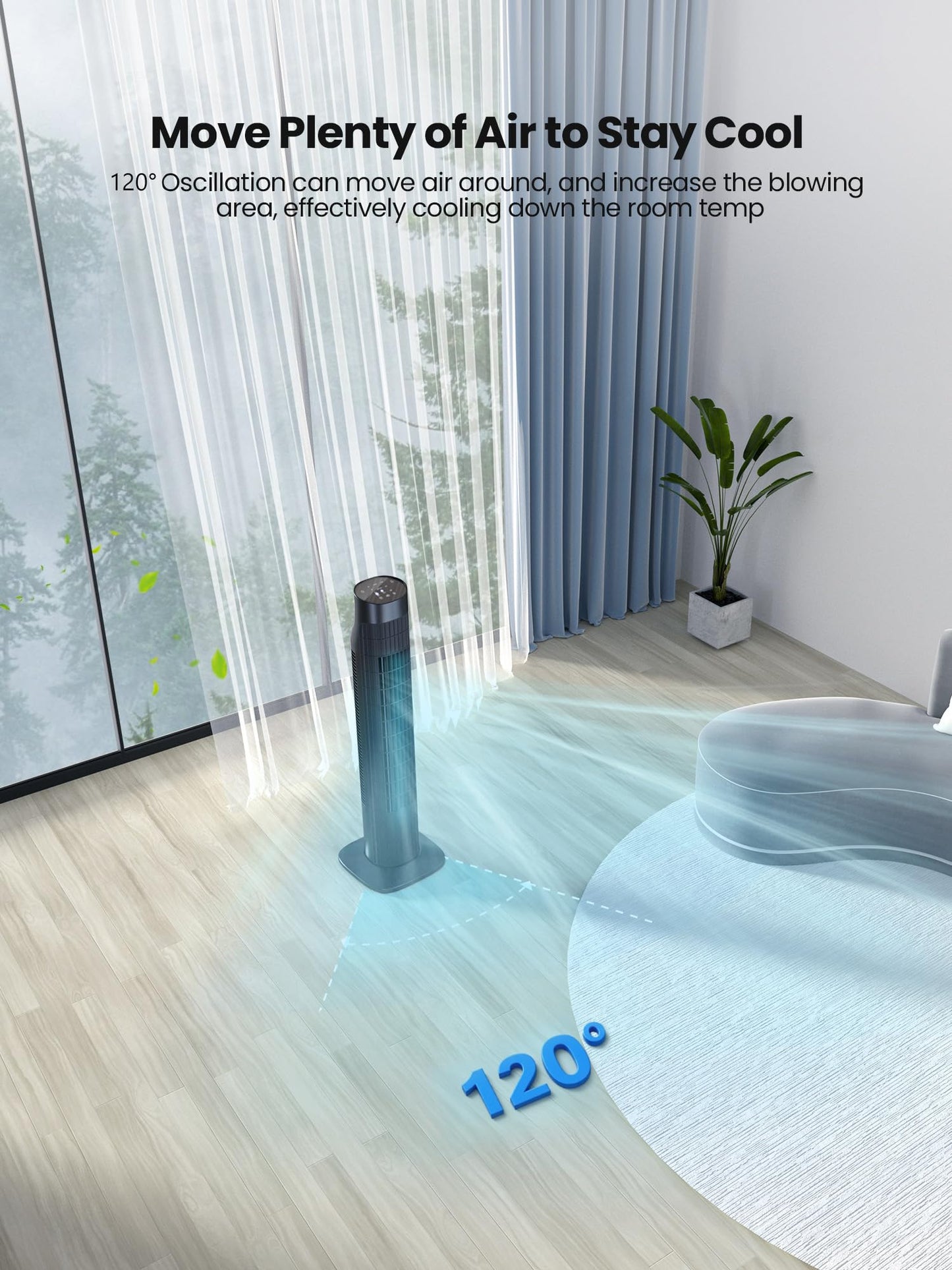 Uthfy Tower Fan with Remote, Portable 120° Oscillating Standing Fan, 3 Speeds & 3 Modes, 7.5H Timer, Fans That Blow Cold Air for Bedroom, Living Room