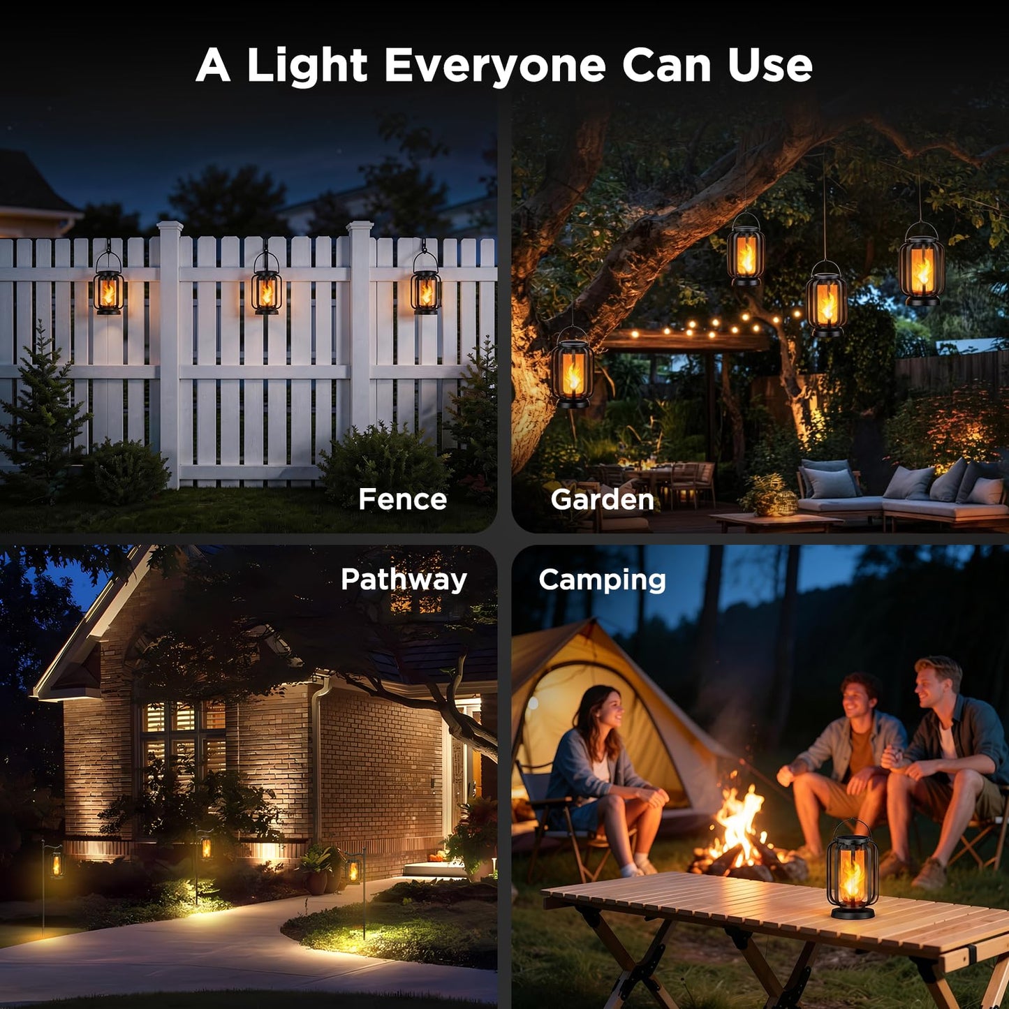 Hompavo Gen2 Solar Lanterns Outdoor Lights with Ultra-Real Flame, 2 Charging (USB/Solar) & 4 Modes - Waterproof Decorative Hanging/Table Lights
