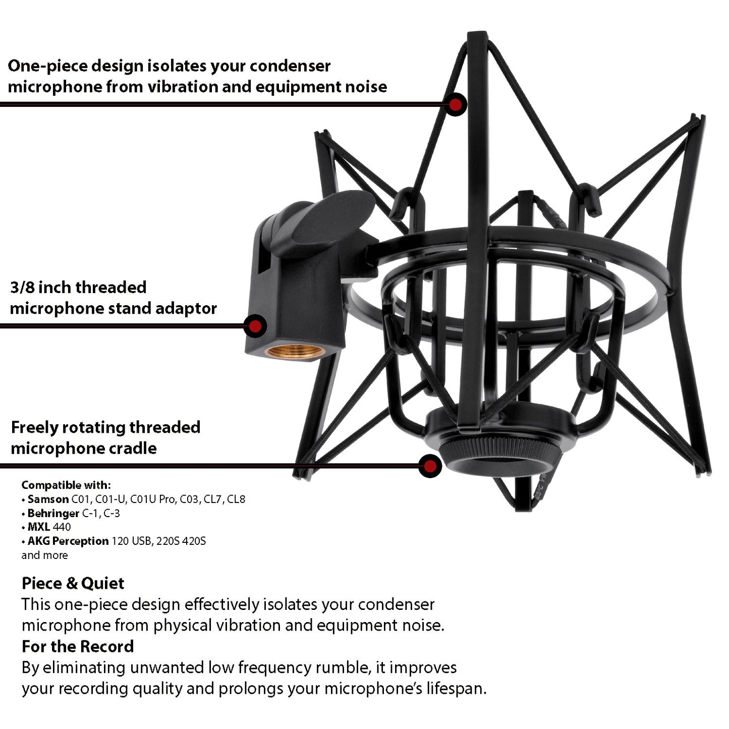 LyxPro MKS1-B Condenser Spider Microphone Shockmount, Anti Vibration and Isolation - Black