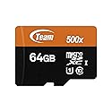 Team 64GB microSDXC UHS-I/U1 Class 10 Memory Card with Adapter, Speed Up to 80MB/s (TUSDX64GUHS03)