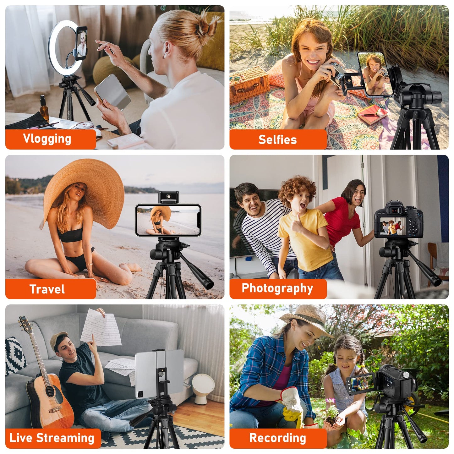 JOILCAN Camera Tripod, 68" Tablet Tripod Stand for Phone Cameras, Travel Tripods Compatible with iPad iPhone DSLR SLR Projector, Cell Phone Tripods