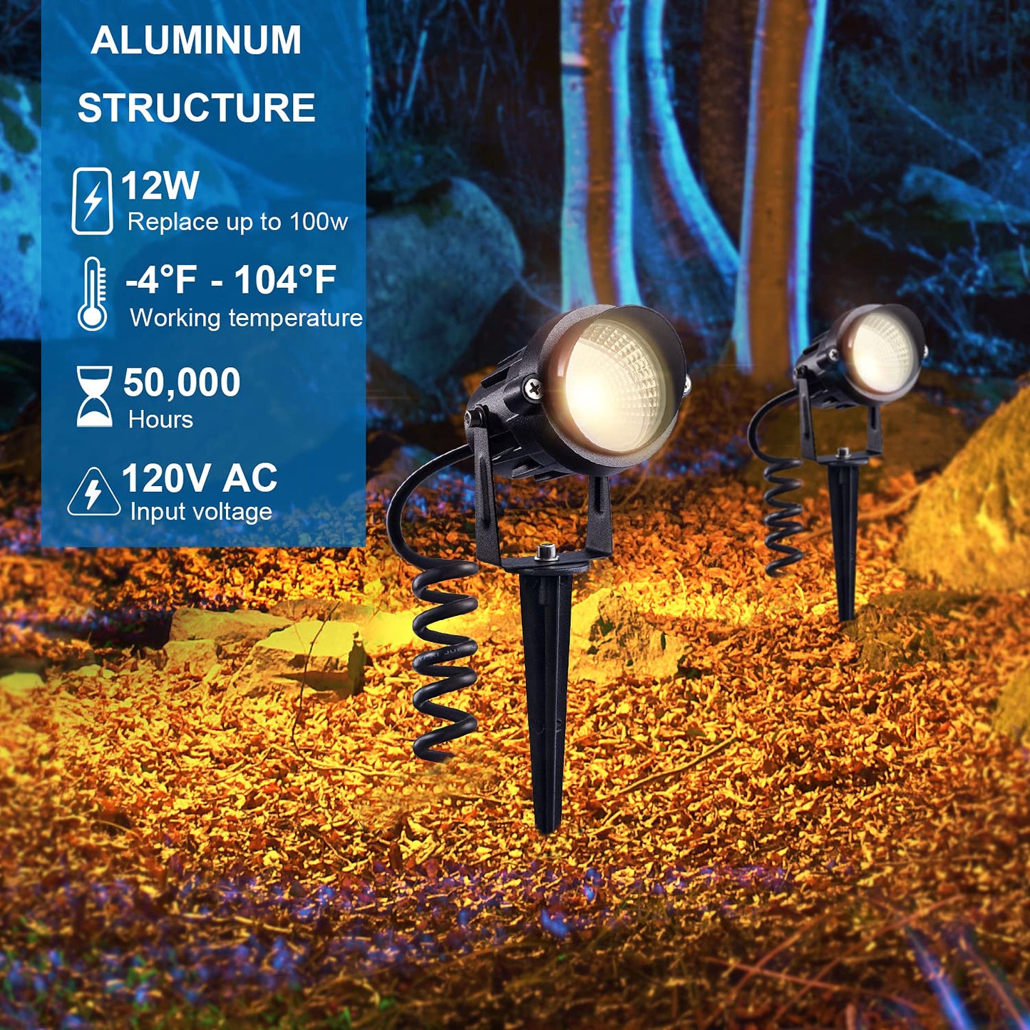 SUNVIE LED Outdoor Spotlight 12W Landscape Lighting 120V AC Waterproof Landscape Lights Spot Lights for Yard with Spiked Stake Warm White Flag Light