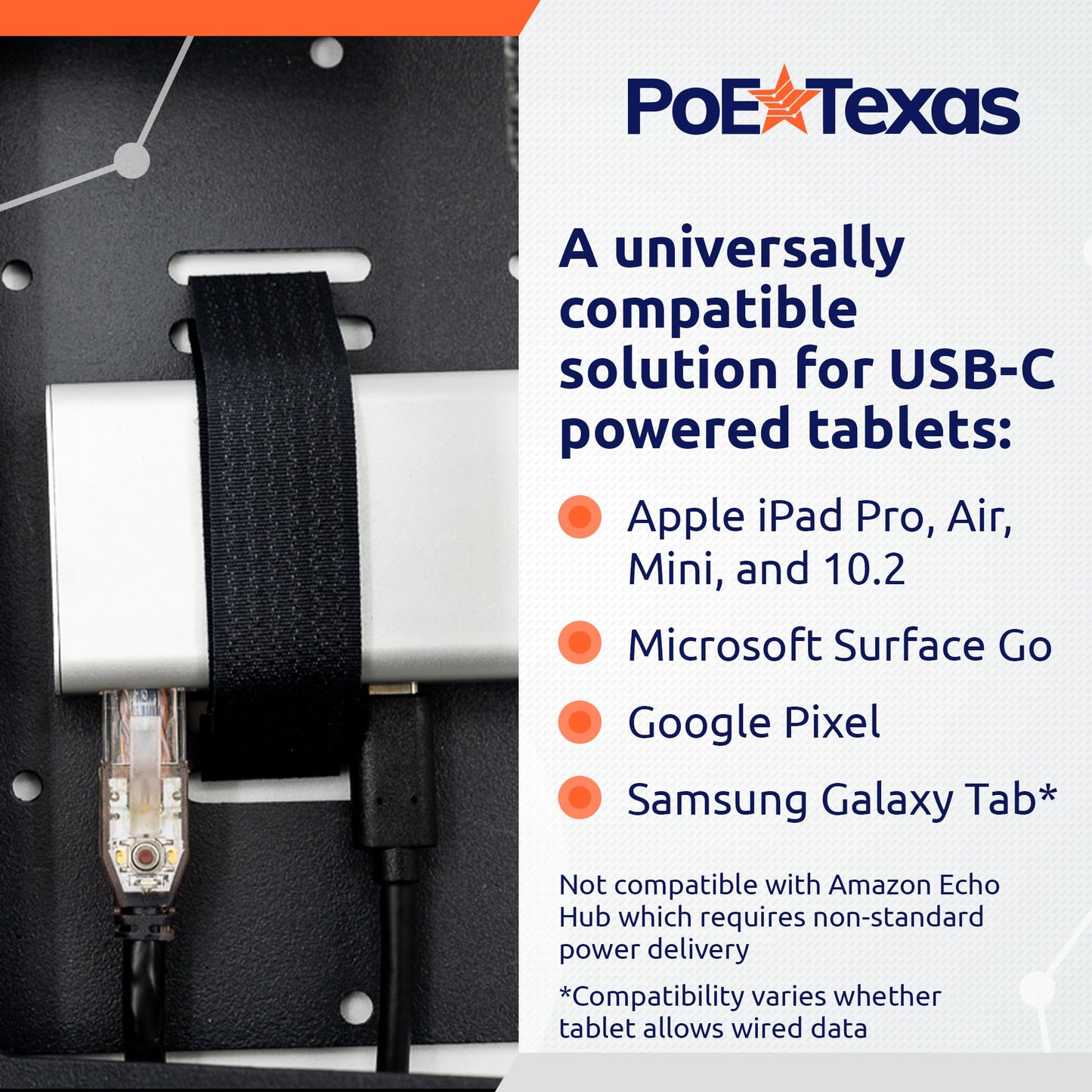 PoE+ to USBC Power Delivery Compatible with Tablet Computers Like iPad Pro Gen 3, Microsoft Surface Go, Google Pixel, and More (USB-C Power Compatible