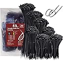 Zip Ties Assorted Sizes 700 Pack 4+6+8+10+12 Inch Cable Ties Heavy Duty 40lbs Plastic Wire Ties UV Resistant Zipties Black Small Zip Tie Wraps