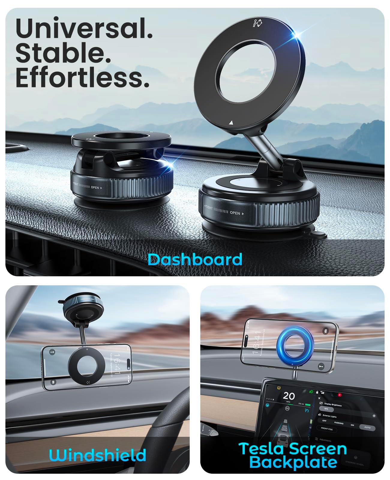 Jononser Magnetic Suction Cup Phone Mount for Magsafe, 360° Adjustable Magnetic Car Phone Holder, Pocket Size Foldable Car Mount, Cell Phone Holders