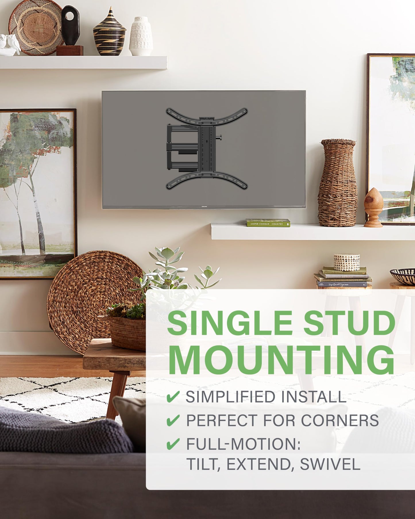 SANUS Full Motion TV Mount - Single Stud 32 to 55 inch TV Wall Mount Tilts, Extends & Swivels - Easy DIY Install Includes All Hardware & Post Install