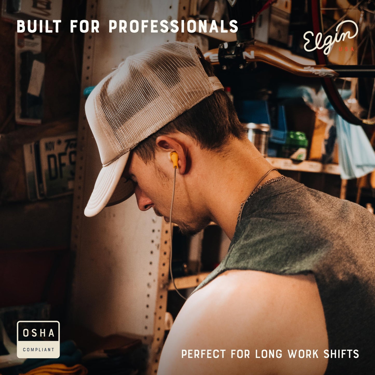 Elgin Ruckus Wireless Bluetooth Earplug Headphones, 25 dB NRR, Noise Canceling Mic, 12-Hour Battery, IP65 Sweatproof, Compliant with OSHA Hearing