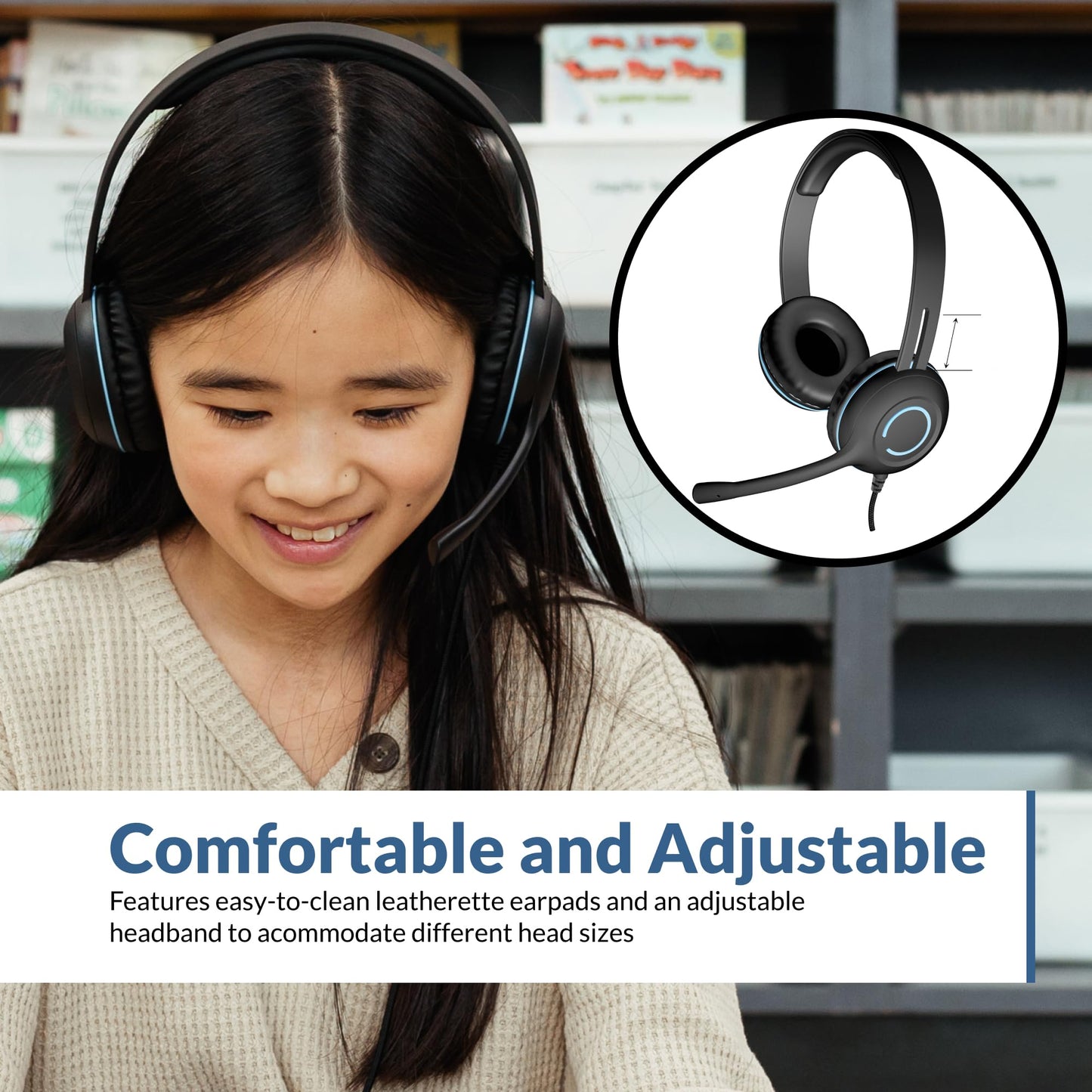 Cyber Acoustics 3.5mm Stereo Headset (AC-5002) - Durable, Crisp, and Clear Communication in Classrooms and at Home - (20 Pack with Adapter)