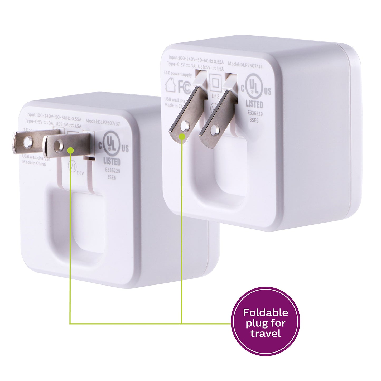 Philips iPhone USB Wall Charger Block, 22.5W Charging Block with USB C and USB A for iPhone 16, 15, 14 Series, iPad, Power Adapter Cube, Foldable Plug