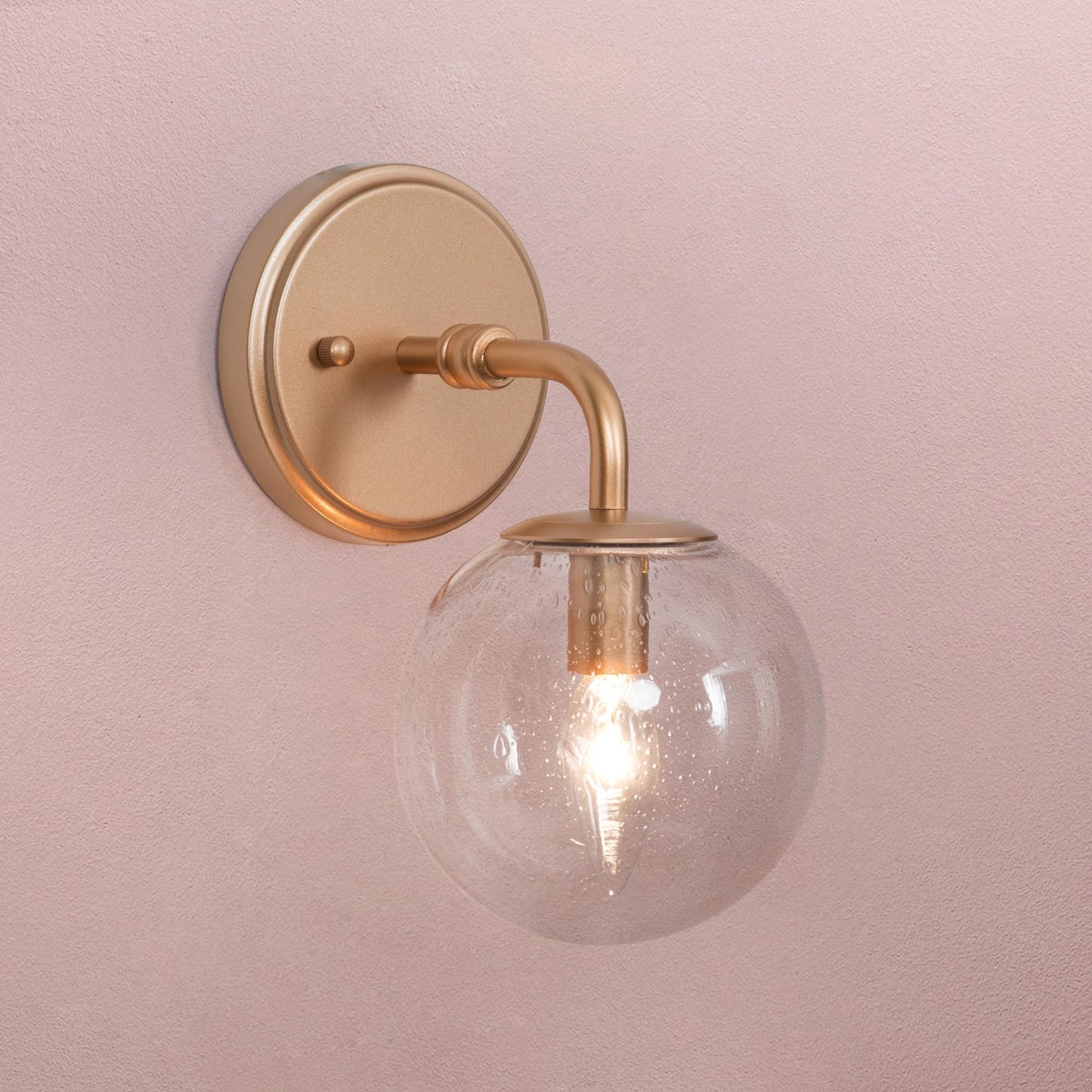 GEPOW Gold Wall Sconce, 1-Light Minimalist Sconces Wall Lighting with Seeded Glass Globe, Modern Wall Mounted Light Fixture for Bathroom, Bedroom