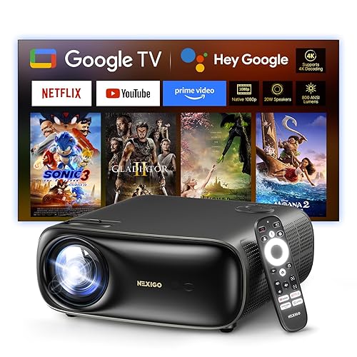 NexiGo PJ40 Pro Google TV Projector, Native 1080p, 4K Support, AI Image Enhancement, 800 ANSI Lumens, Smart Projector with Auto Keystone, 20 W