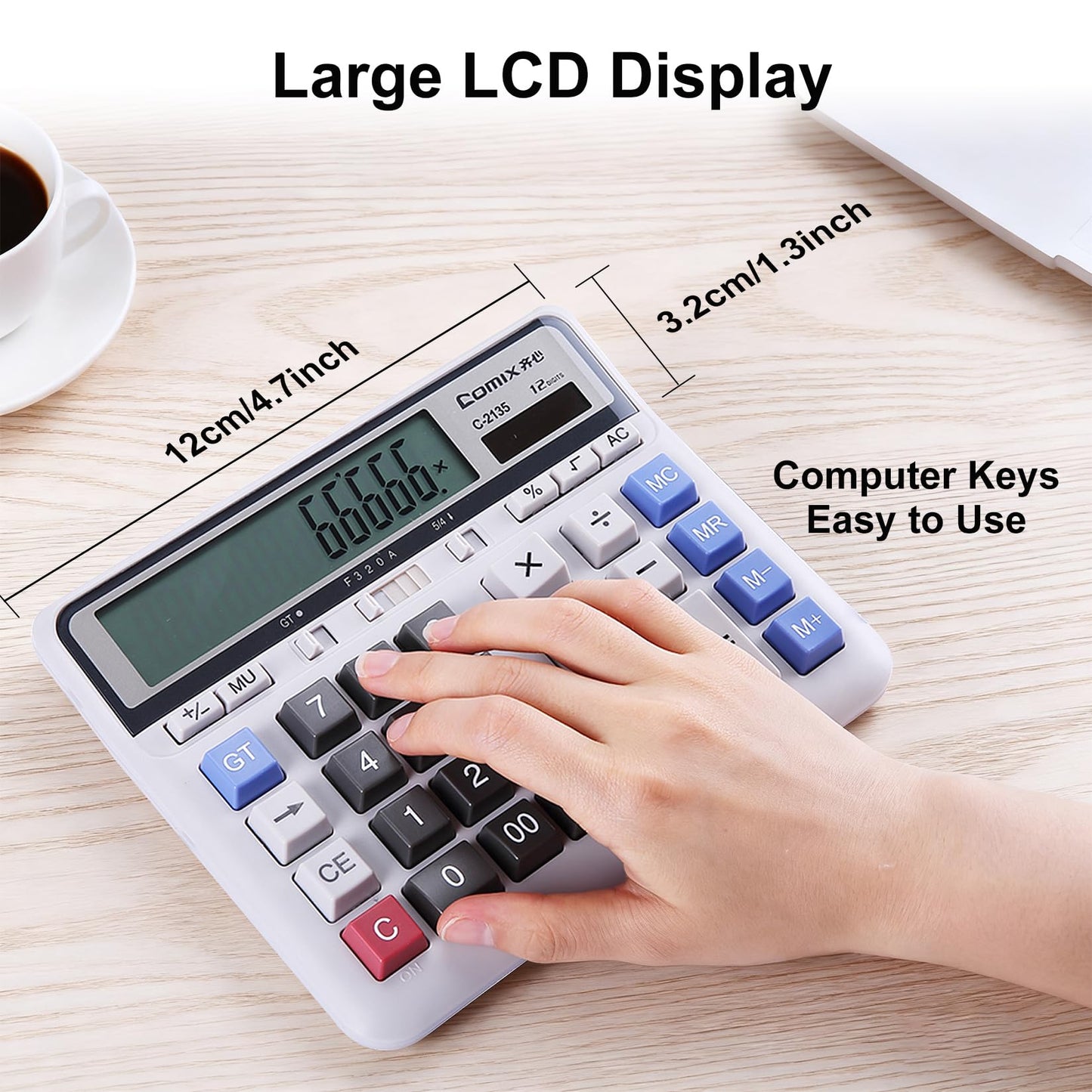 Comix Desktop Calculator Solar Battery Dual Power with 12-Digit Large LCD Display and Large Computer Keys Standard Function Calculator for Home Office