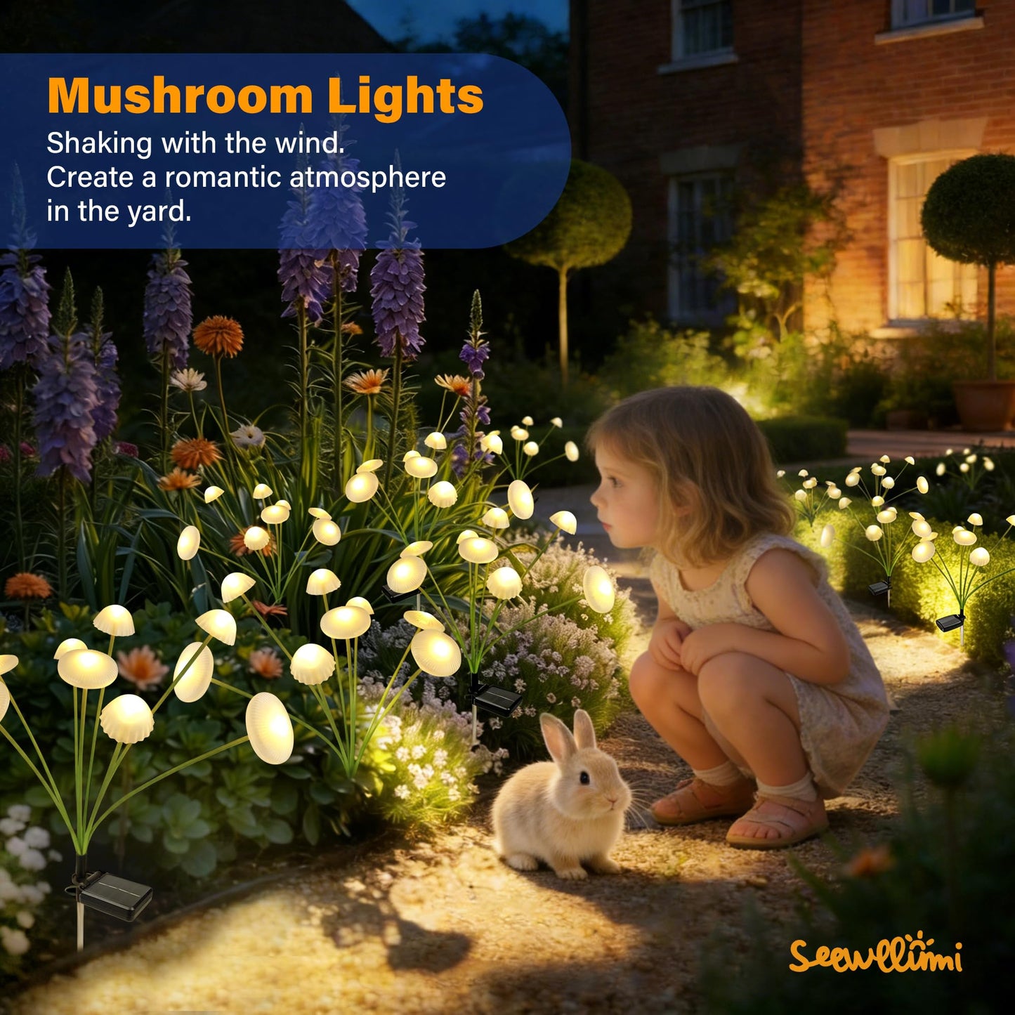 SEEWELUMI Solar Garden Lights Outdoor, 2Pack Solar Lights Garden Decor, Swaying Mushroom Lights Waterproof for Yard, Patio,Pathway Decoration,Gifts