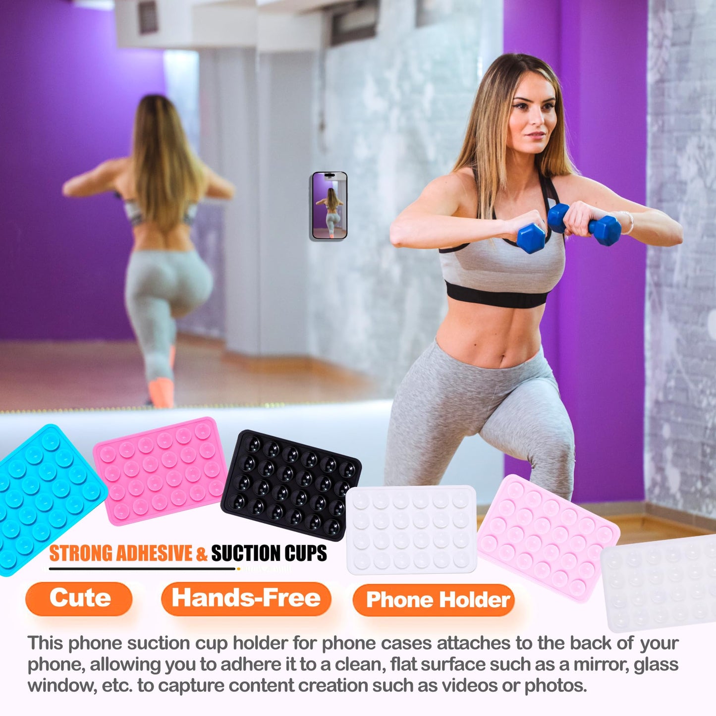 Suction Phone Case Mount, 2Pcs Silicone Phone Suction Grip Compatible with iPhone and Android Cases, Anti-Slip Hands-Free Mobile Accessory Holder