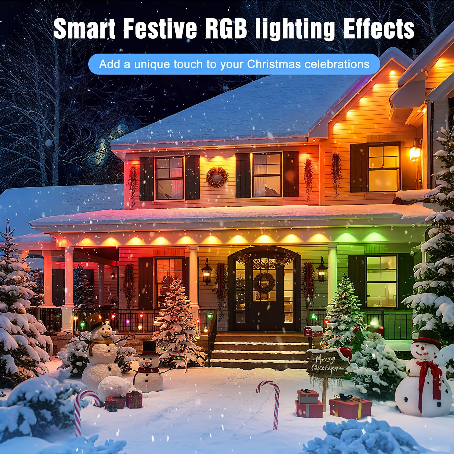 JOH Permanent Outdoor Lights,100FT RGB+IC Smart Eave Lights with DIY Color, IP67 Waterproof, App & Remote Control, 72 Scene Modes, Outdoor Roof