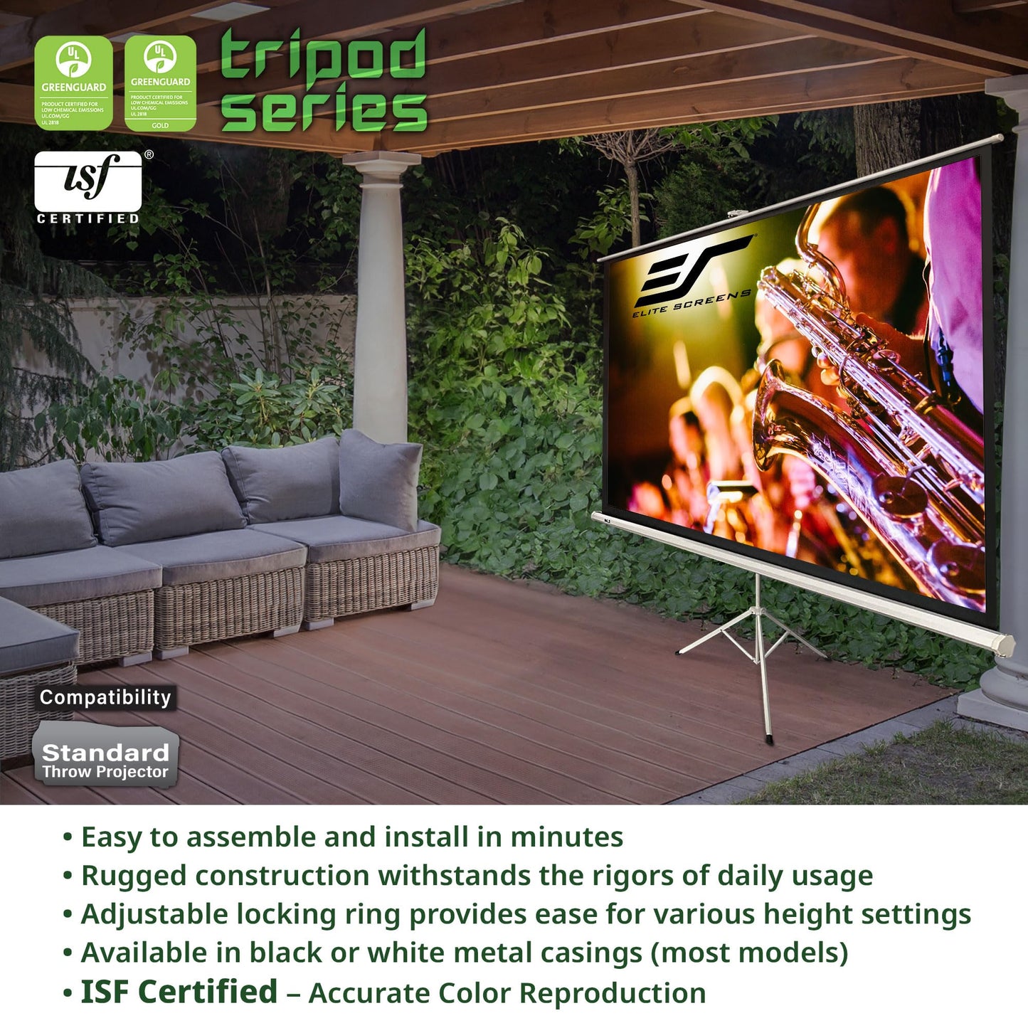 Elite Screens Tripod, 60-Inch 16:9 Portable Projector Screen with Stand- MaxWhite 2, 1.1 Gain, Adjustable Indoor Outdoor Pull Up Projection Screen