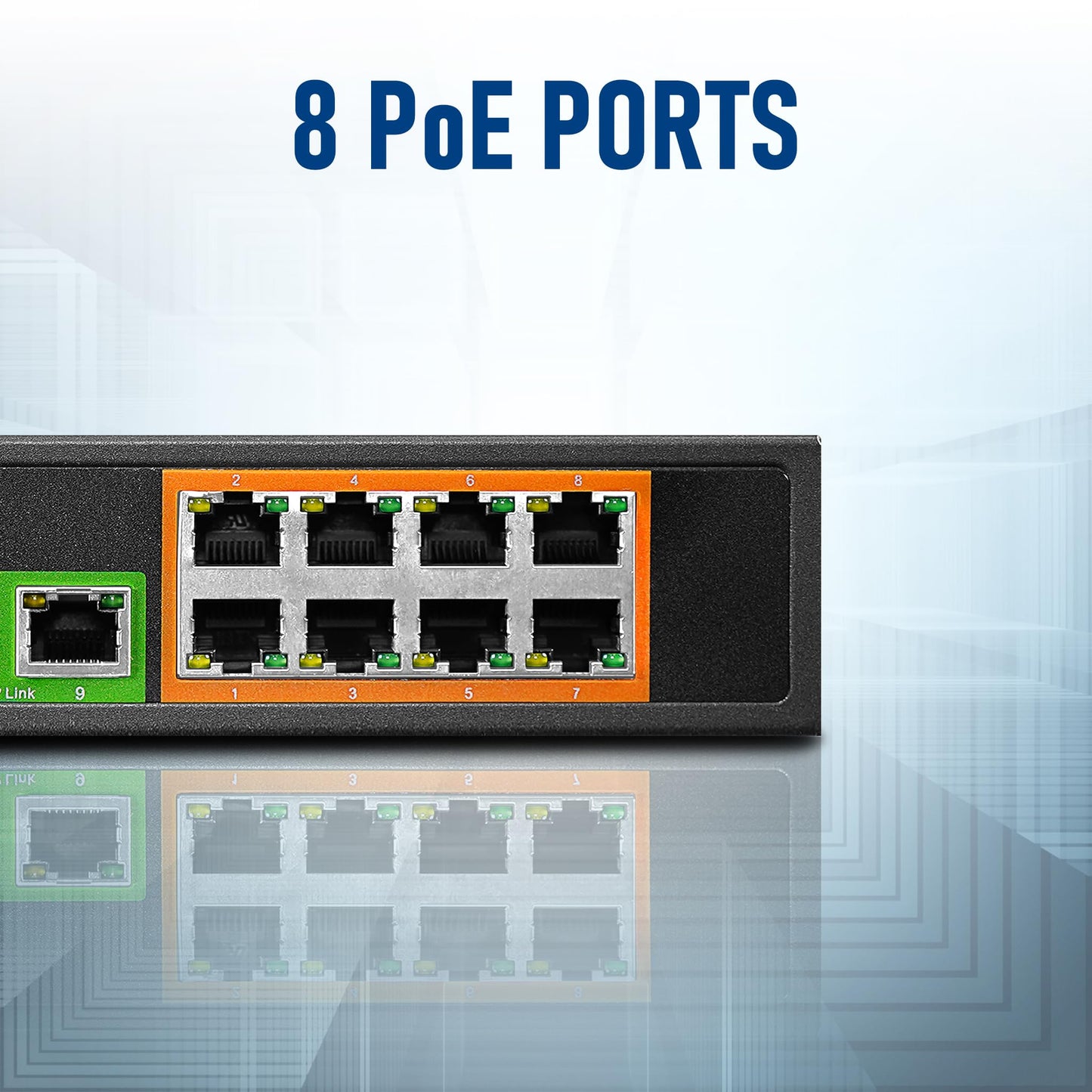 BV-Tech 8 Gigabit PoE+ Ports with 2 Enthernet Uplink, 130W, 802.3af/at POE-SW802G