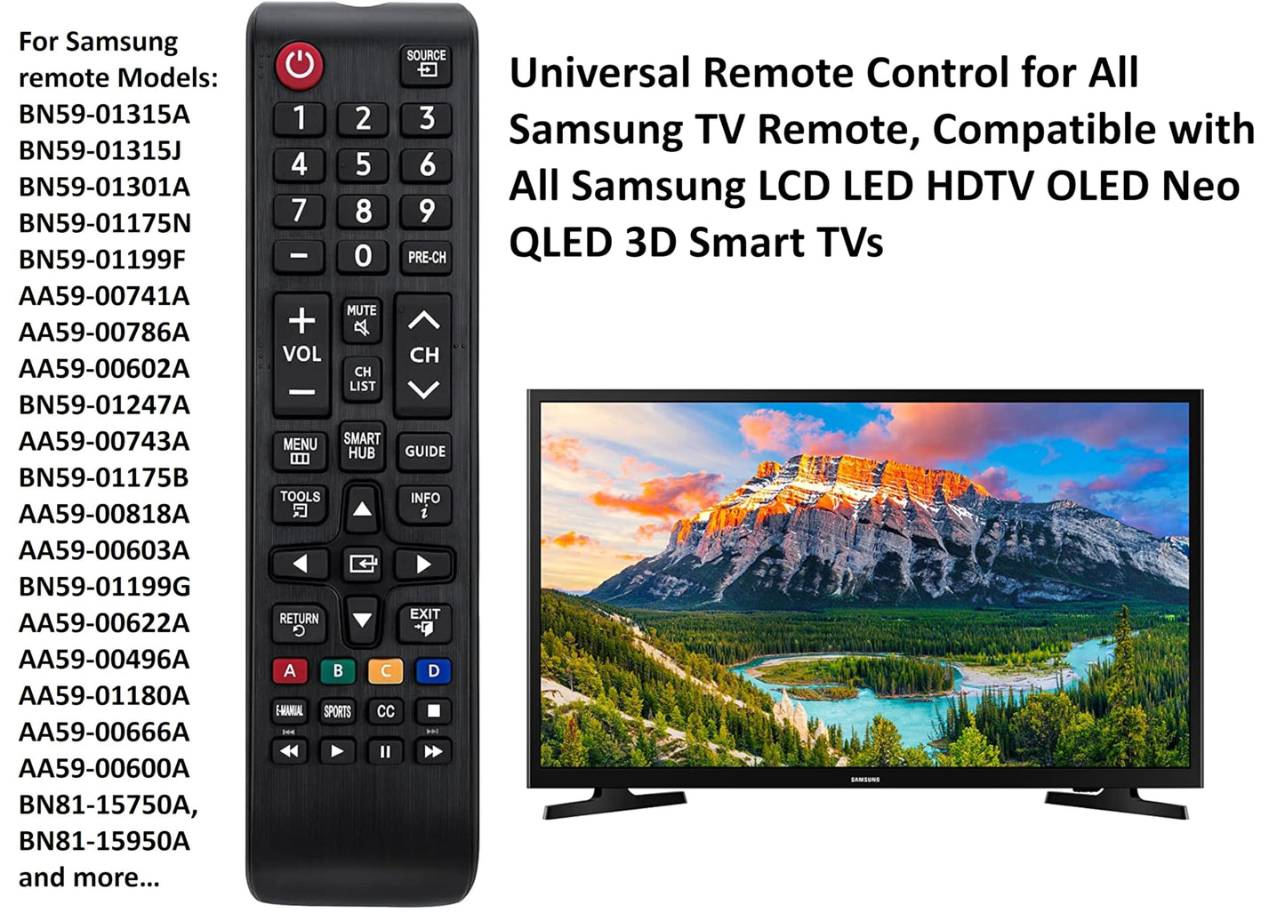 Universal Remote Control for Samsung TV Remote, Replacement for All Samsung LCD LED HDTV 3D Smart TVs