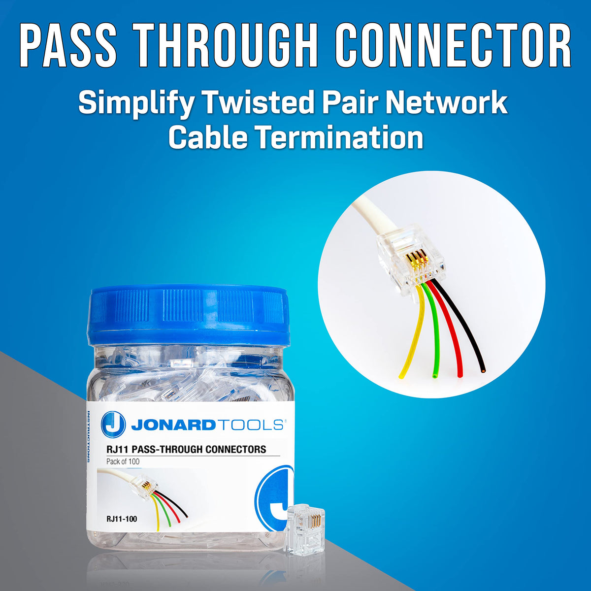 Jonard Tools RJ11-100 CAT3 RJ11 Pass-Through Connectors